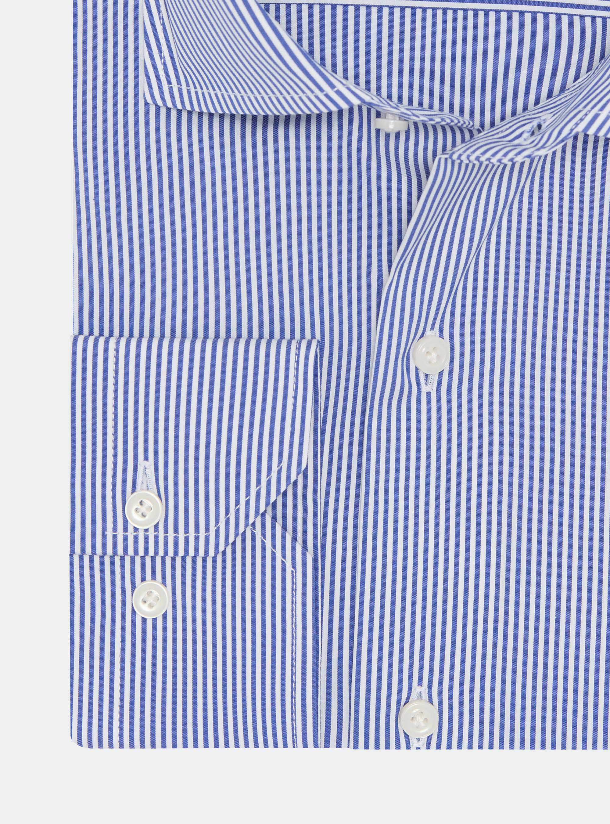 Chemise ray&eacute;e en popeline de coton stretch, BLEU