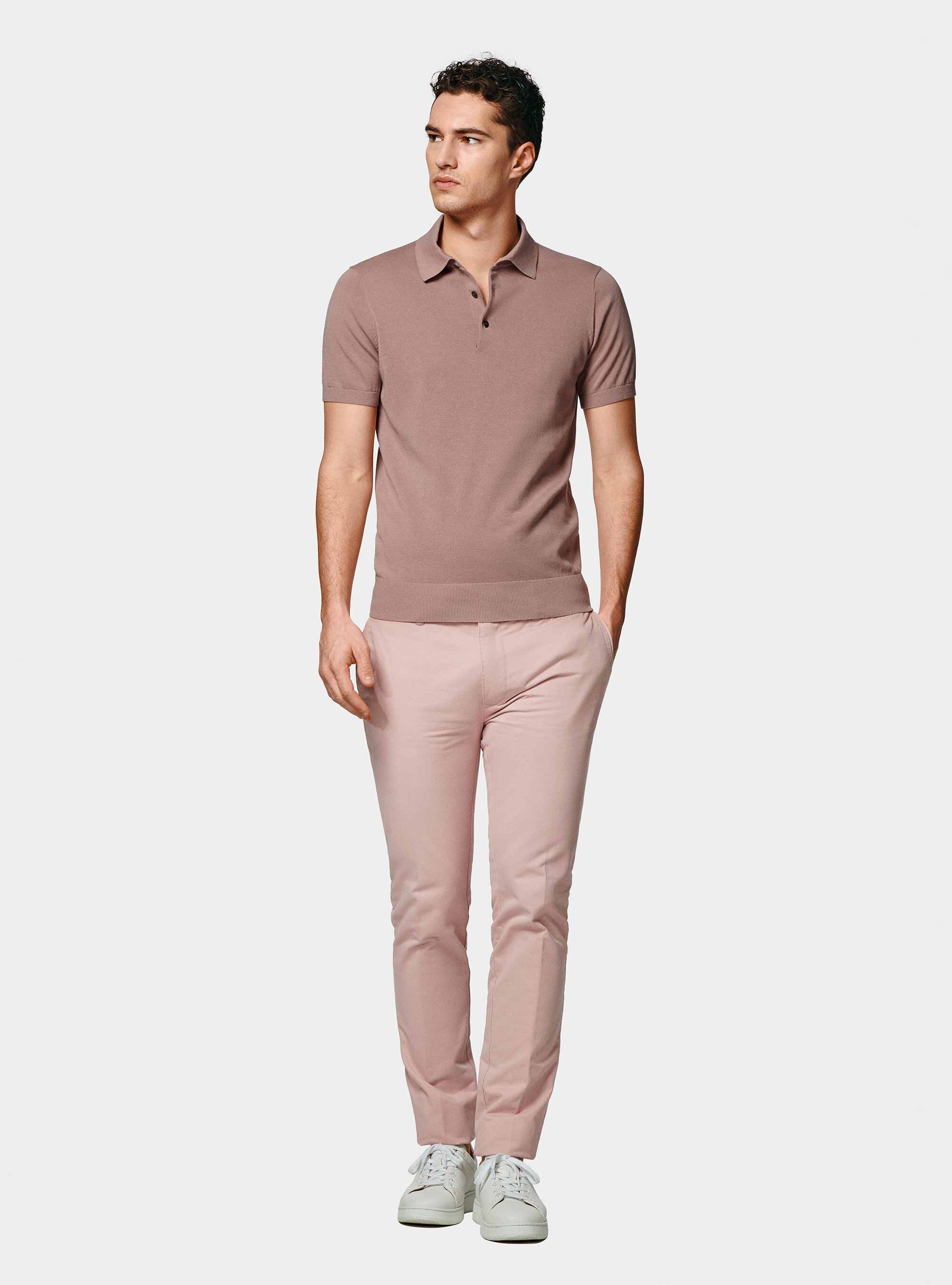 Extra-fine cotton knit polo shirt, 0441C ROSA SCURO