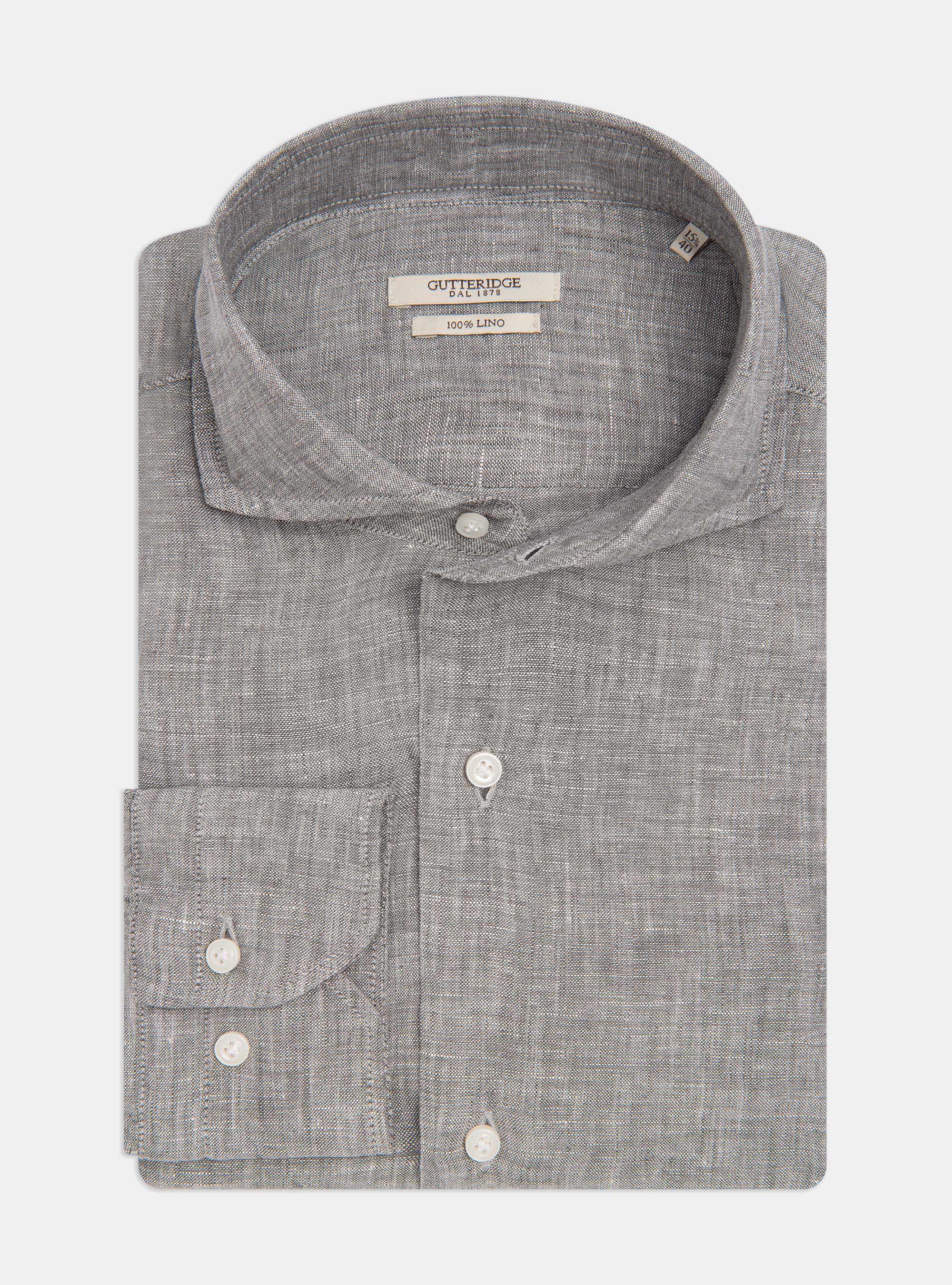 Chemise &agrave; col fran&ccedil;ais en pur lin, GRIS CLAIR M&Atilde; LANG&Atilde;