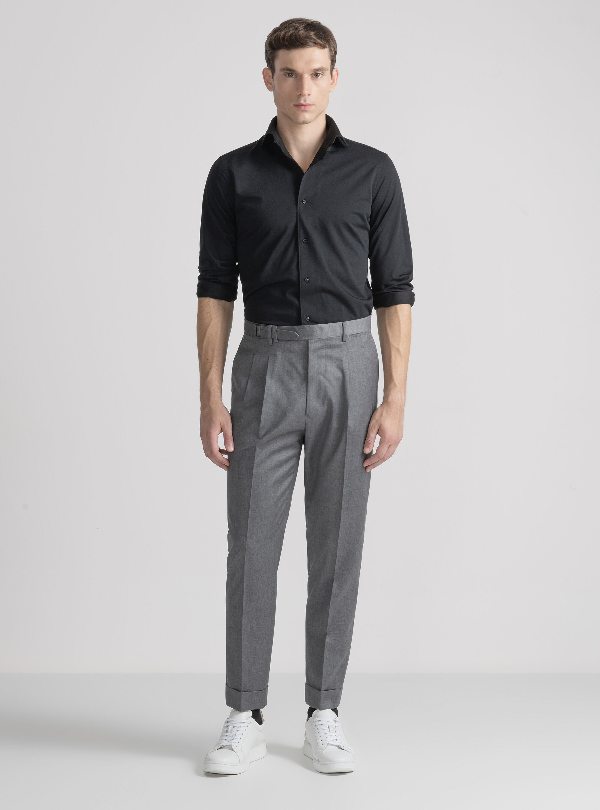 Camicia in jersey di misto cotone, NERO