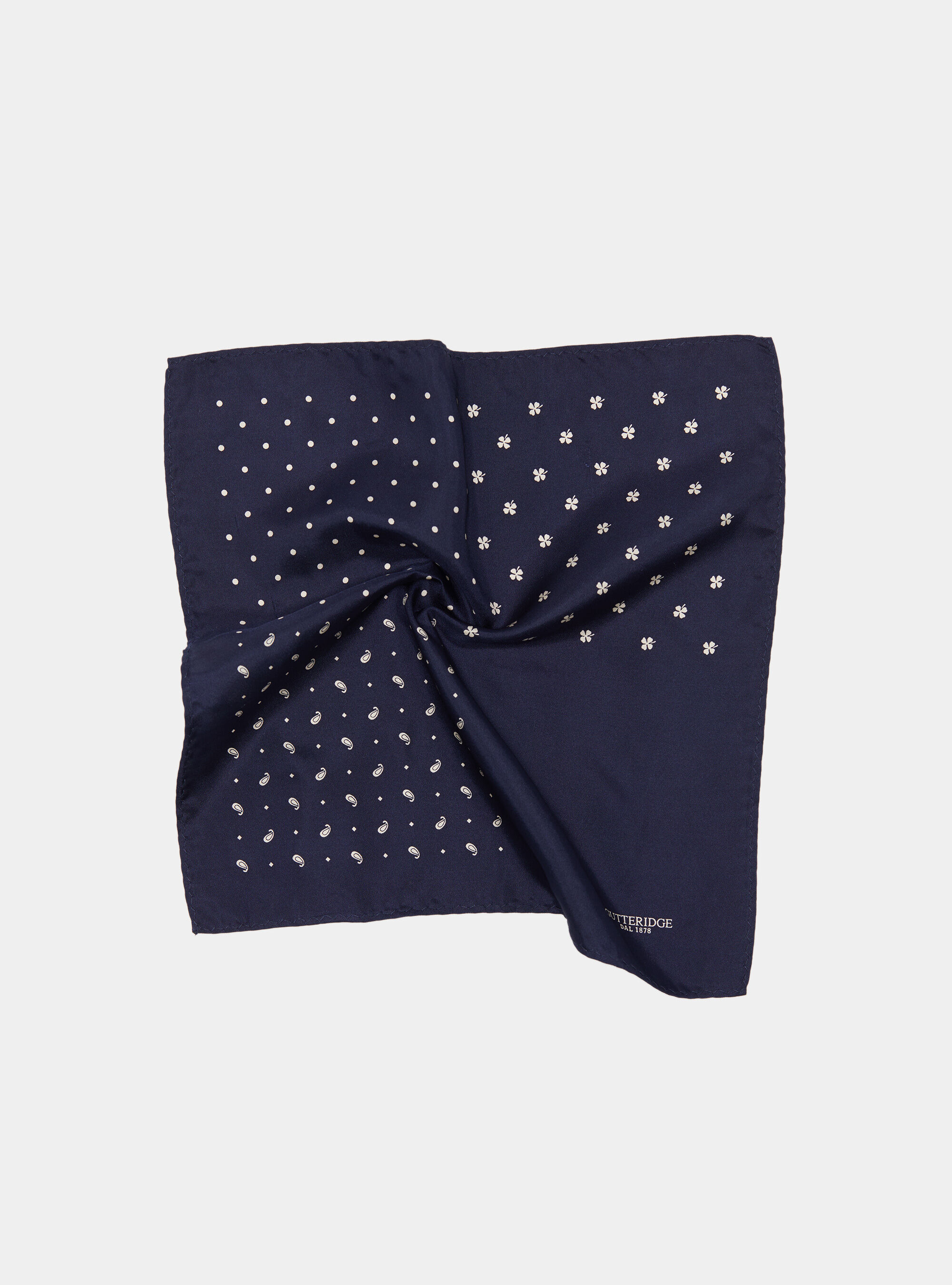 Pochette en soie imprim&eacute;e &agrave; motifs, BLEU MARINE