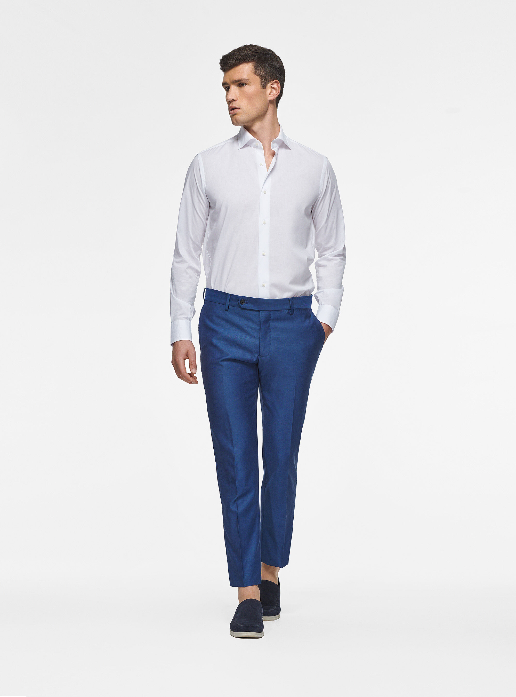 Trousers in pure 110's superfine wool, BLUE