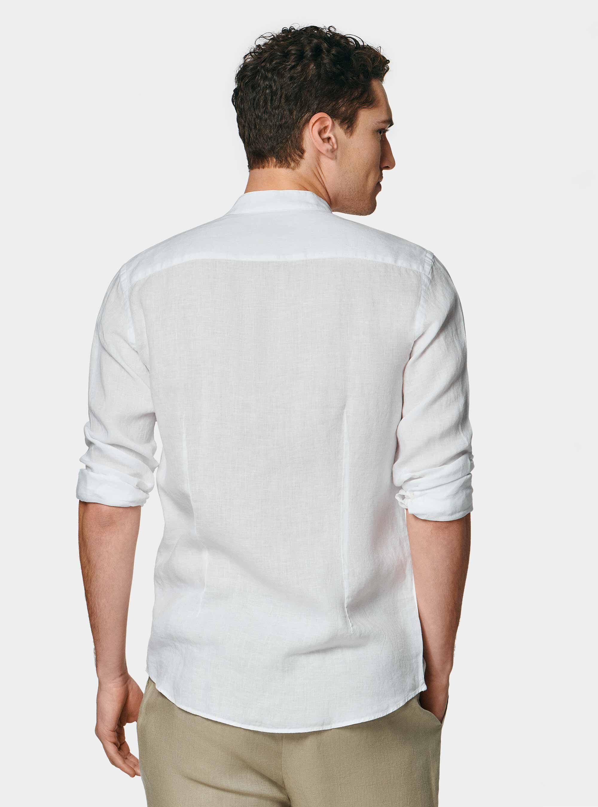 Chemise blanche cor&eacute;enne en pur lin, BLANC