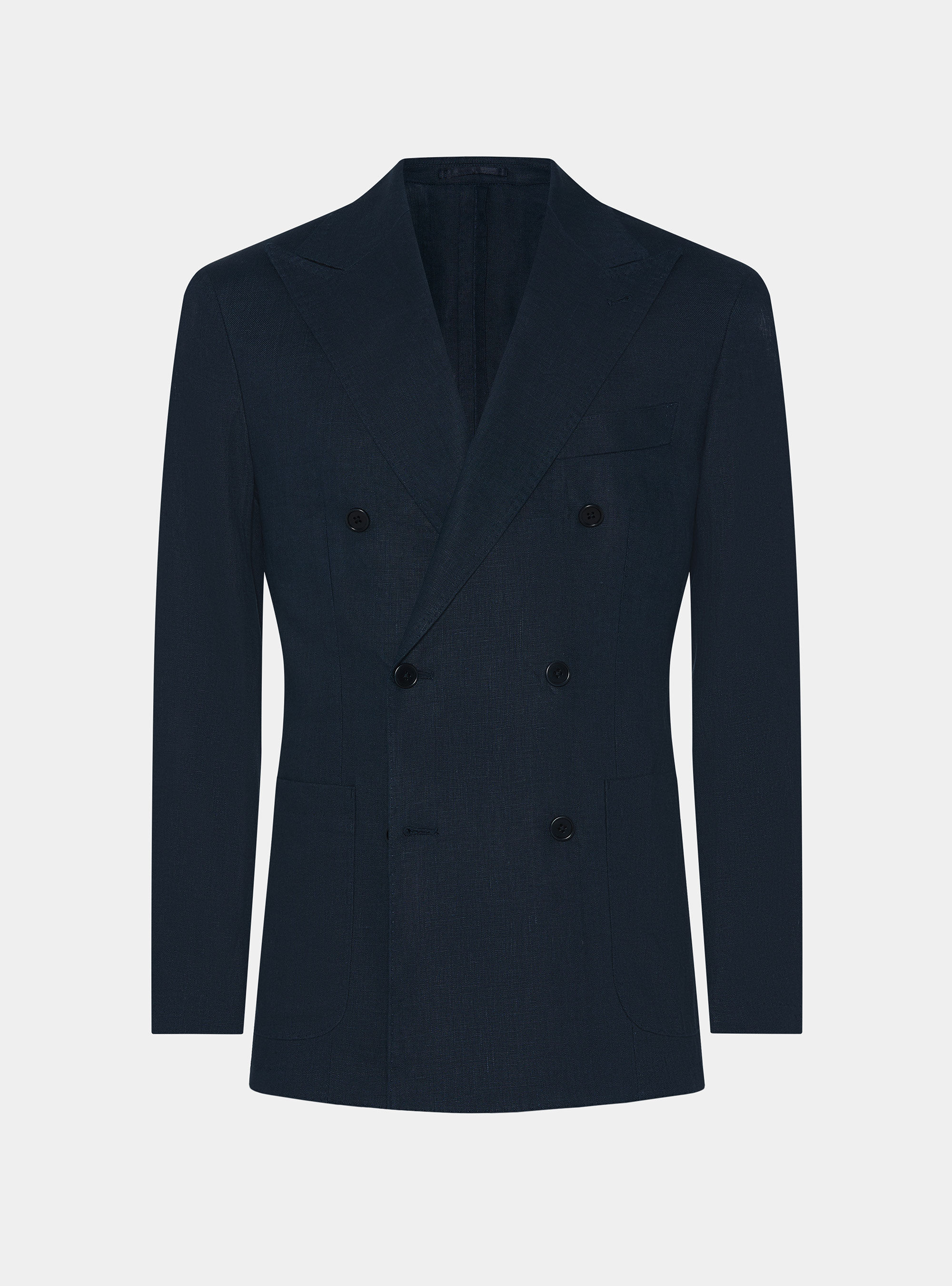 Double-breasted blazer in pure linen, NAVY BLUE