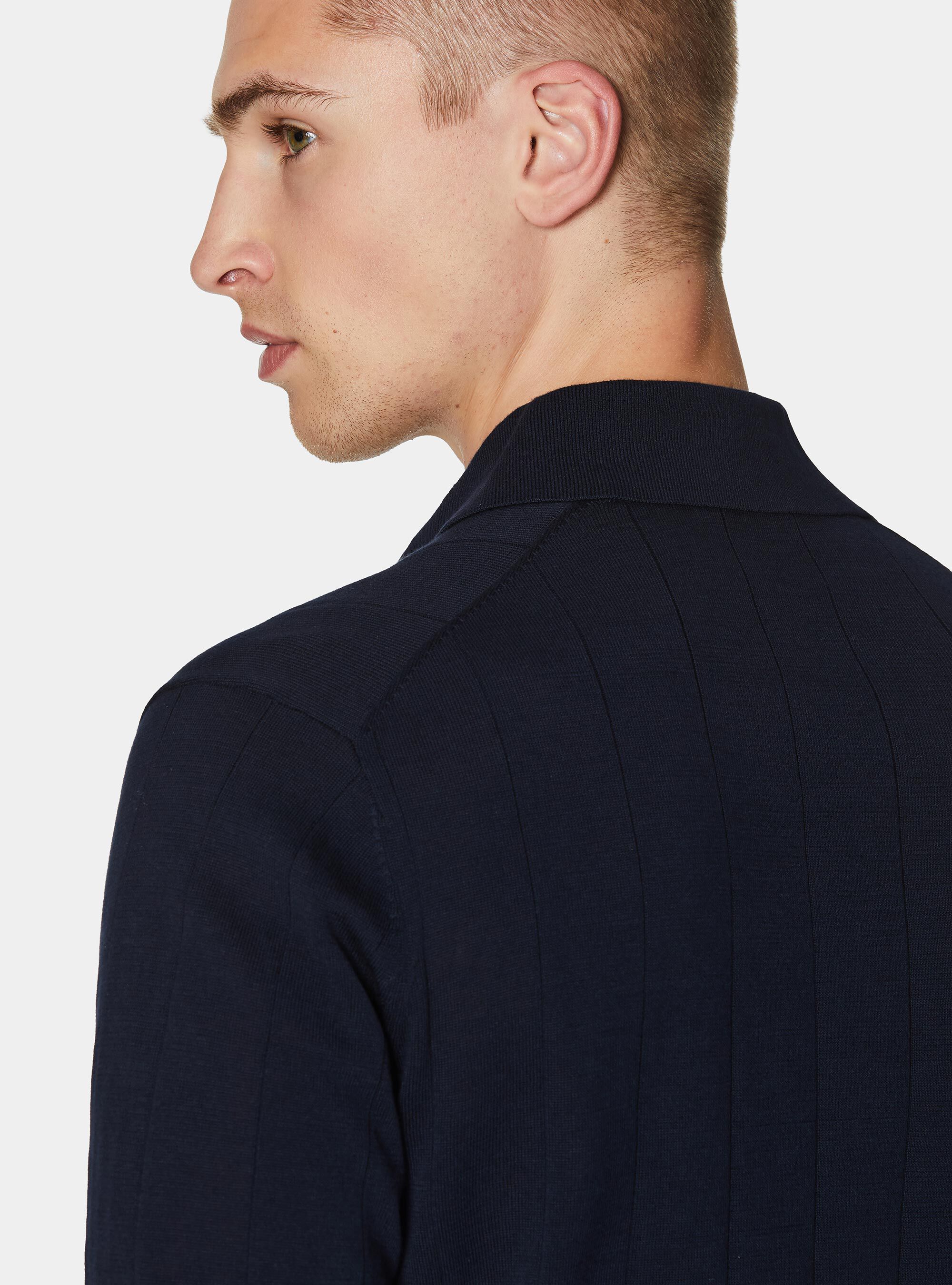 Lang&auml;rmeliges Strick-Poloshirt, NAVY 0218C