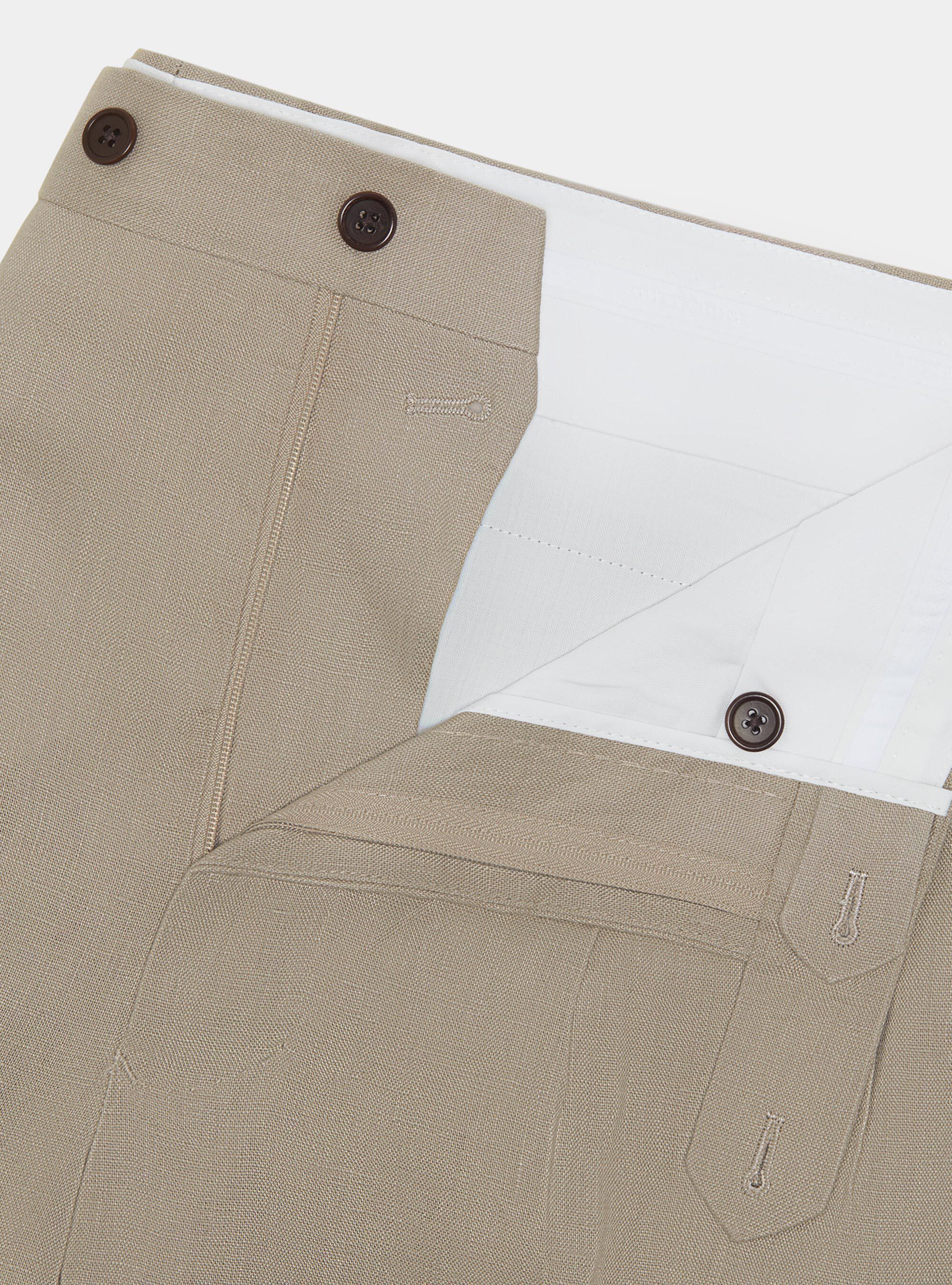 Pantalon &agrave; double couture en pur lin, BOUE