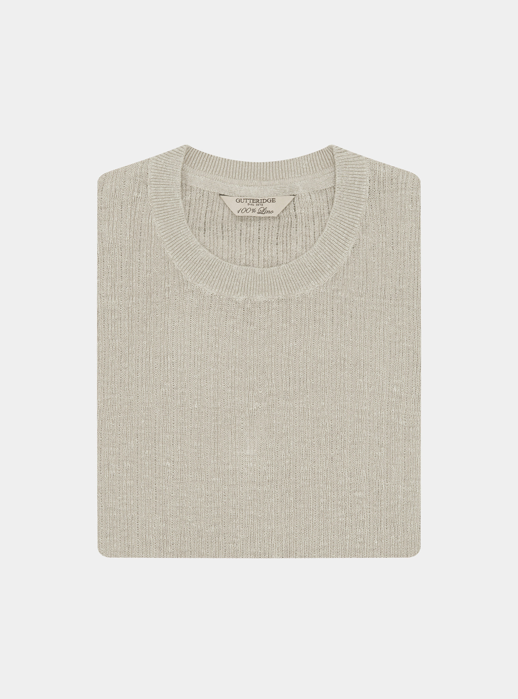 Pure linen ribbed crew neck sweater, SAND