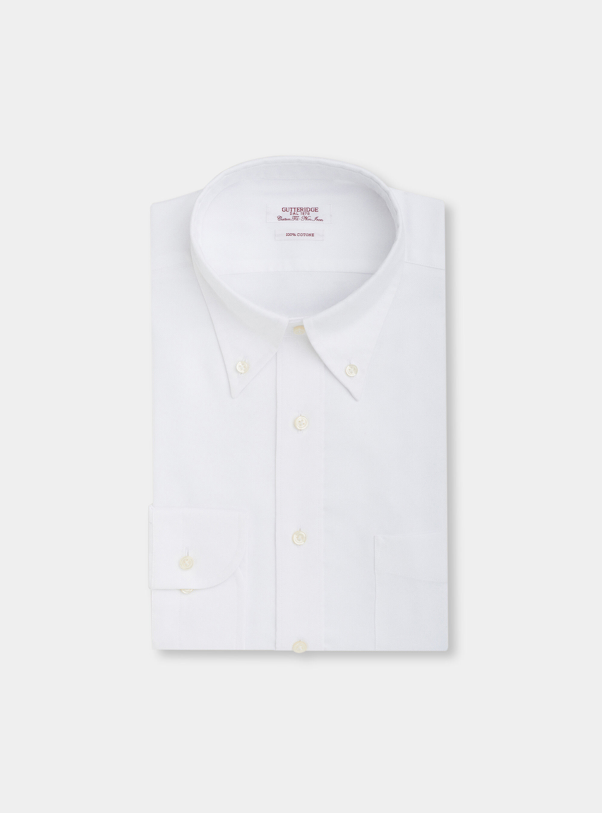Custom button-down collar shirt in non-iron cotton oxford, WHITE