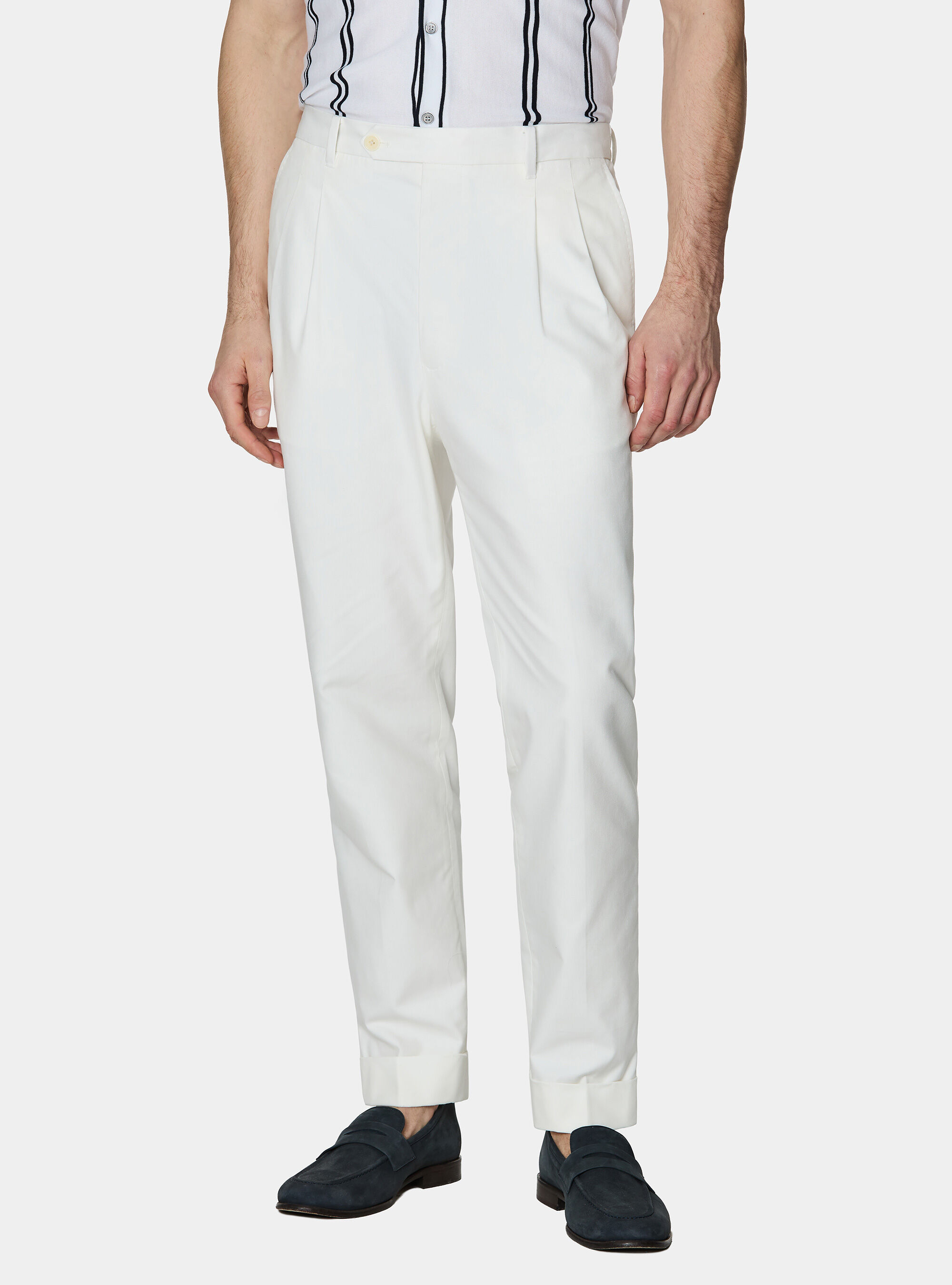 Cotton-blend pleated trousers, WHITE