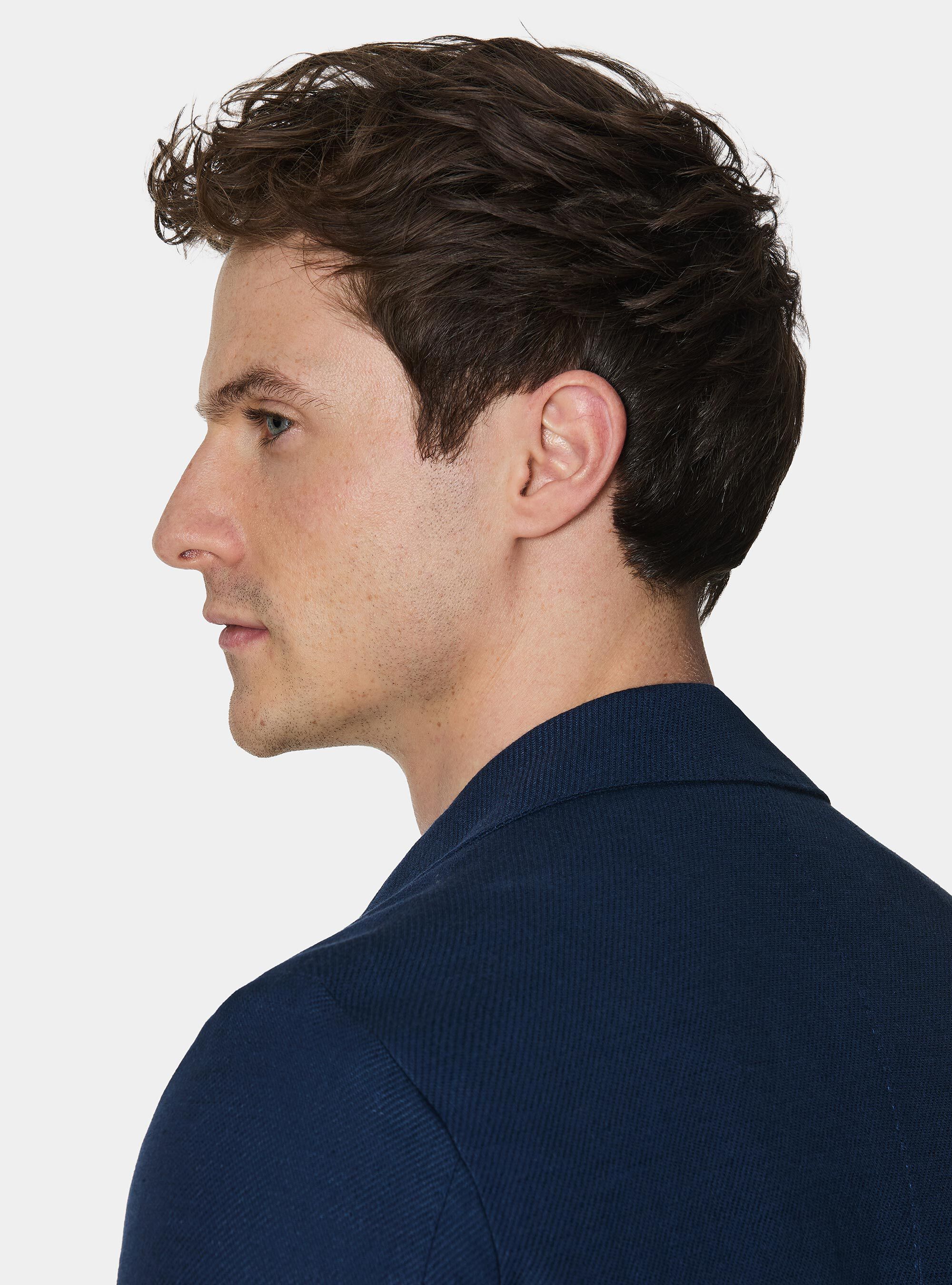 Blazer in cotton and slubbed linen, NAVY BLUE