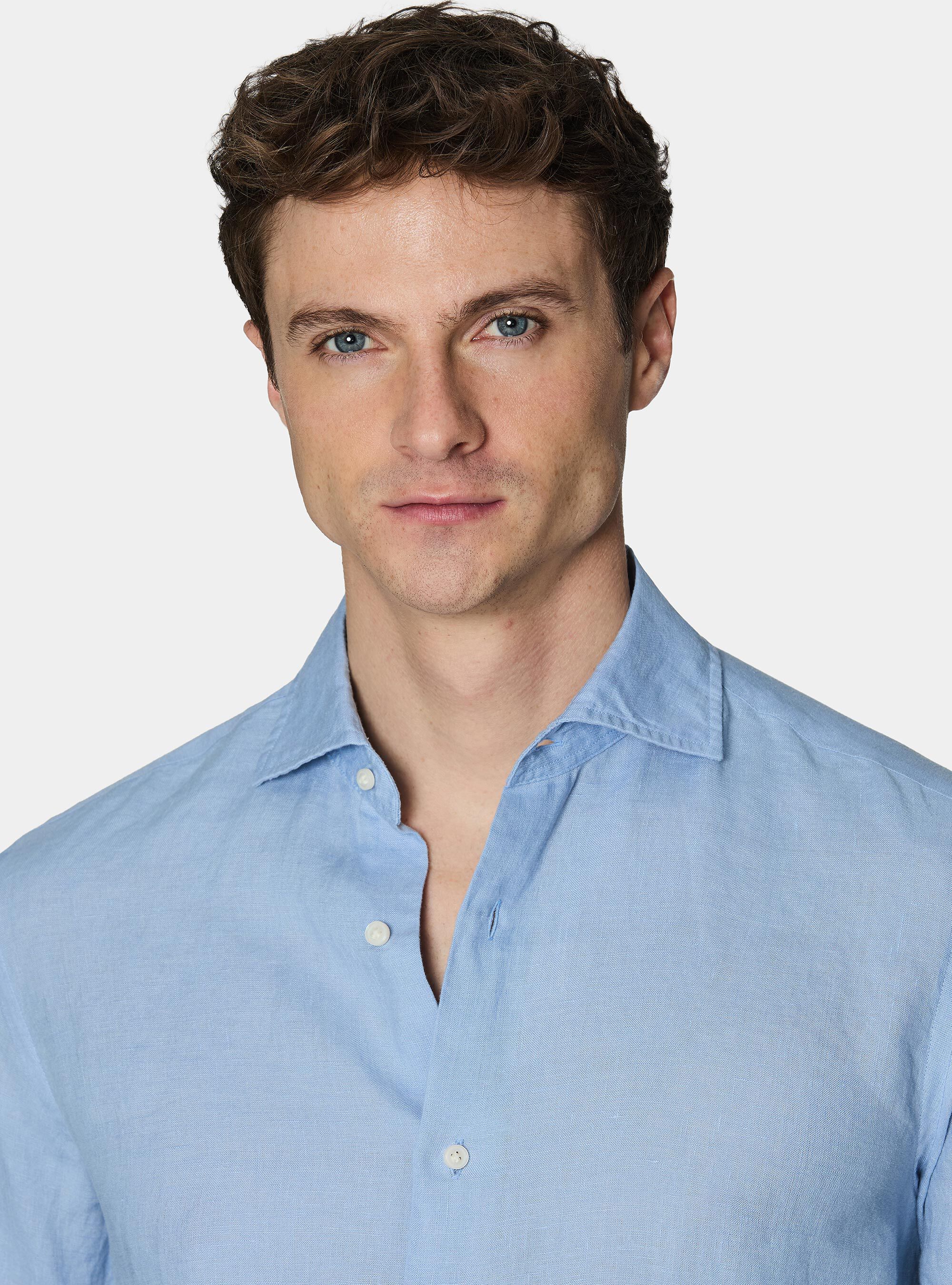 Pure linen shirt, 0266C AZZURRO