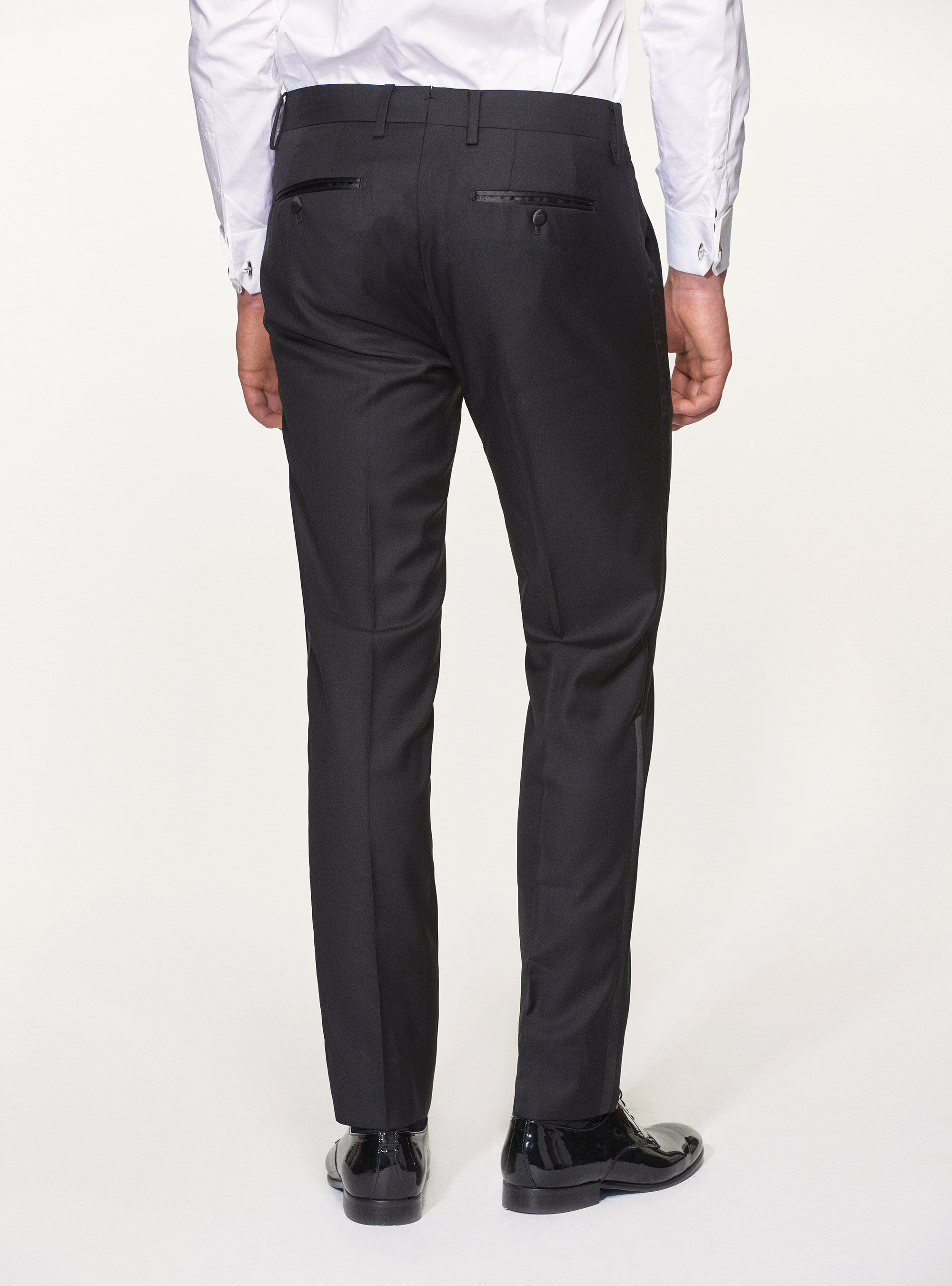 Pure superfine wool 110's Vitale Barberis Canonico tuxedo trousers, BLACK