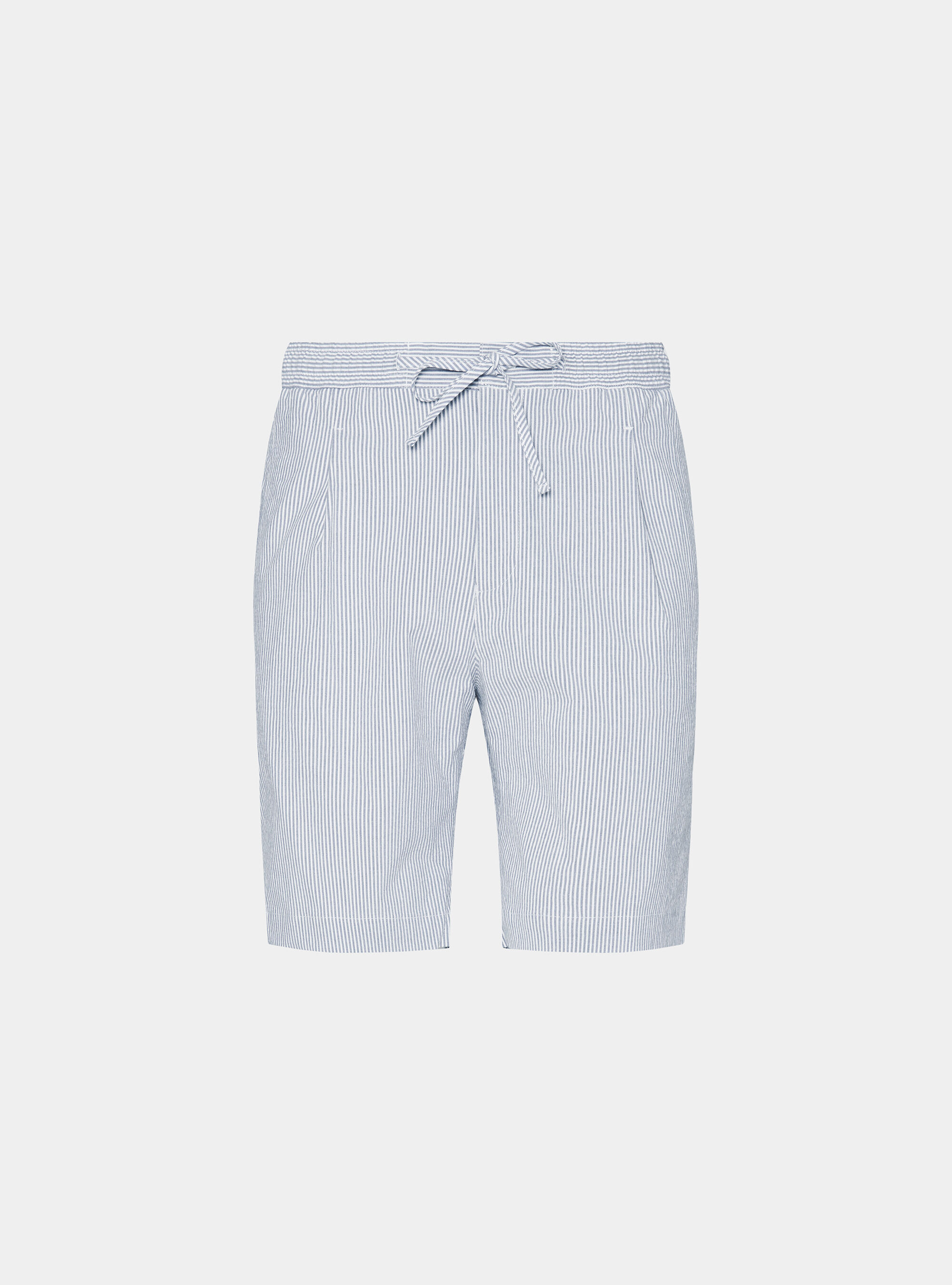 Stretch seersucker cotton Bermuda shorts with drawstring, BLUE