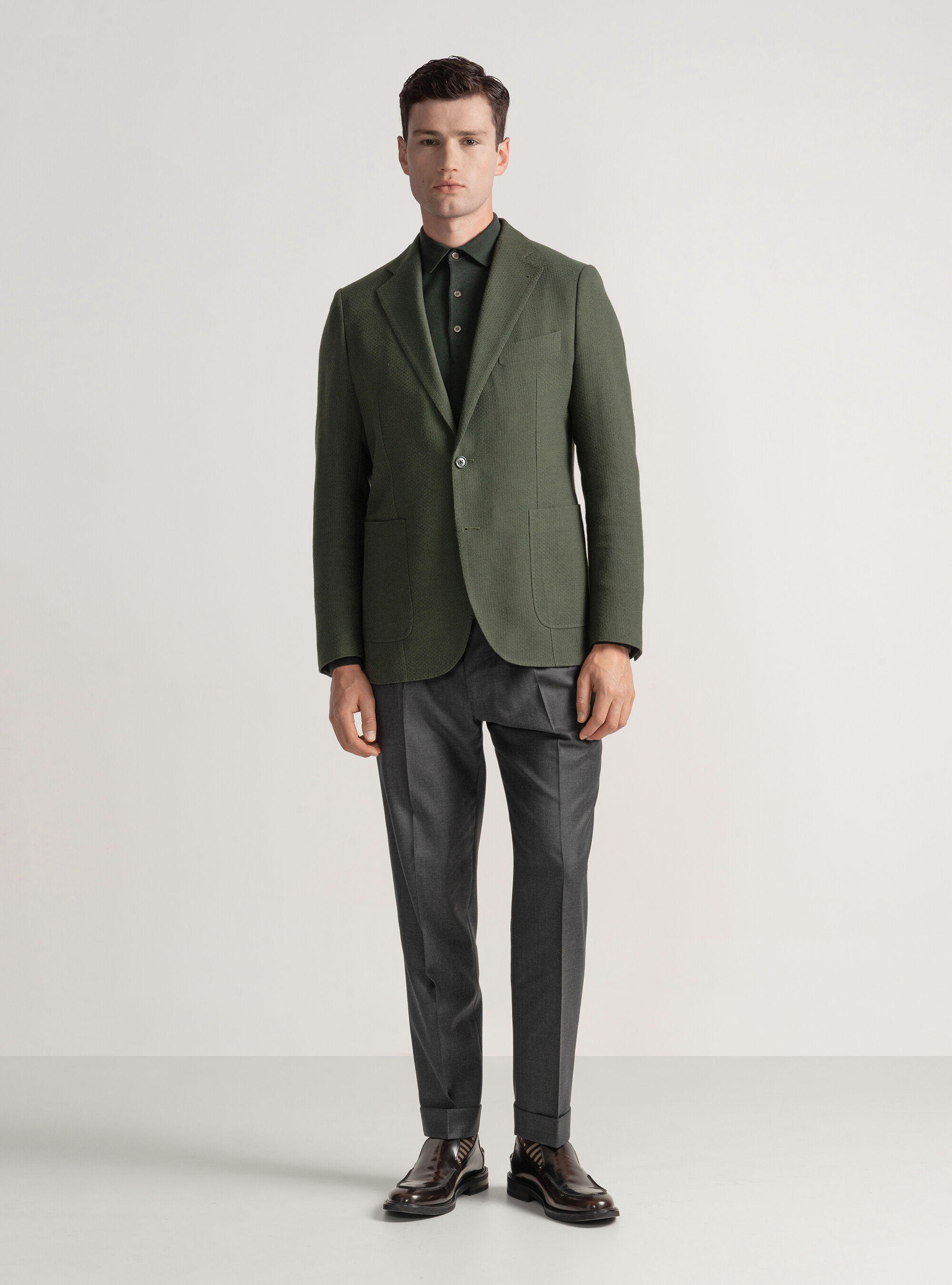 Wool and cotton leno blazer, GREEN