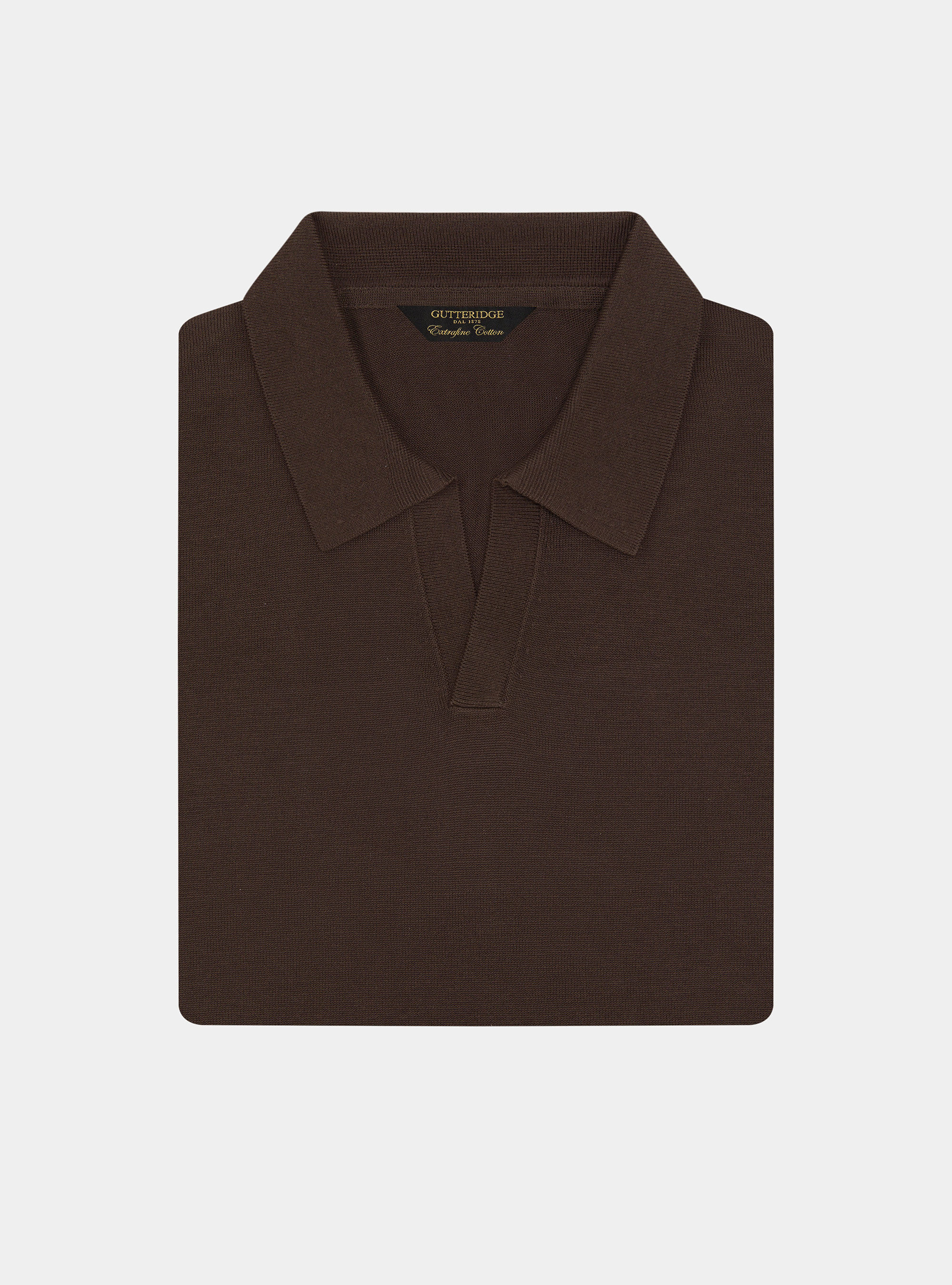 Buttonless knitted polo shirt in extra-fine cotton, BROWN