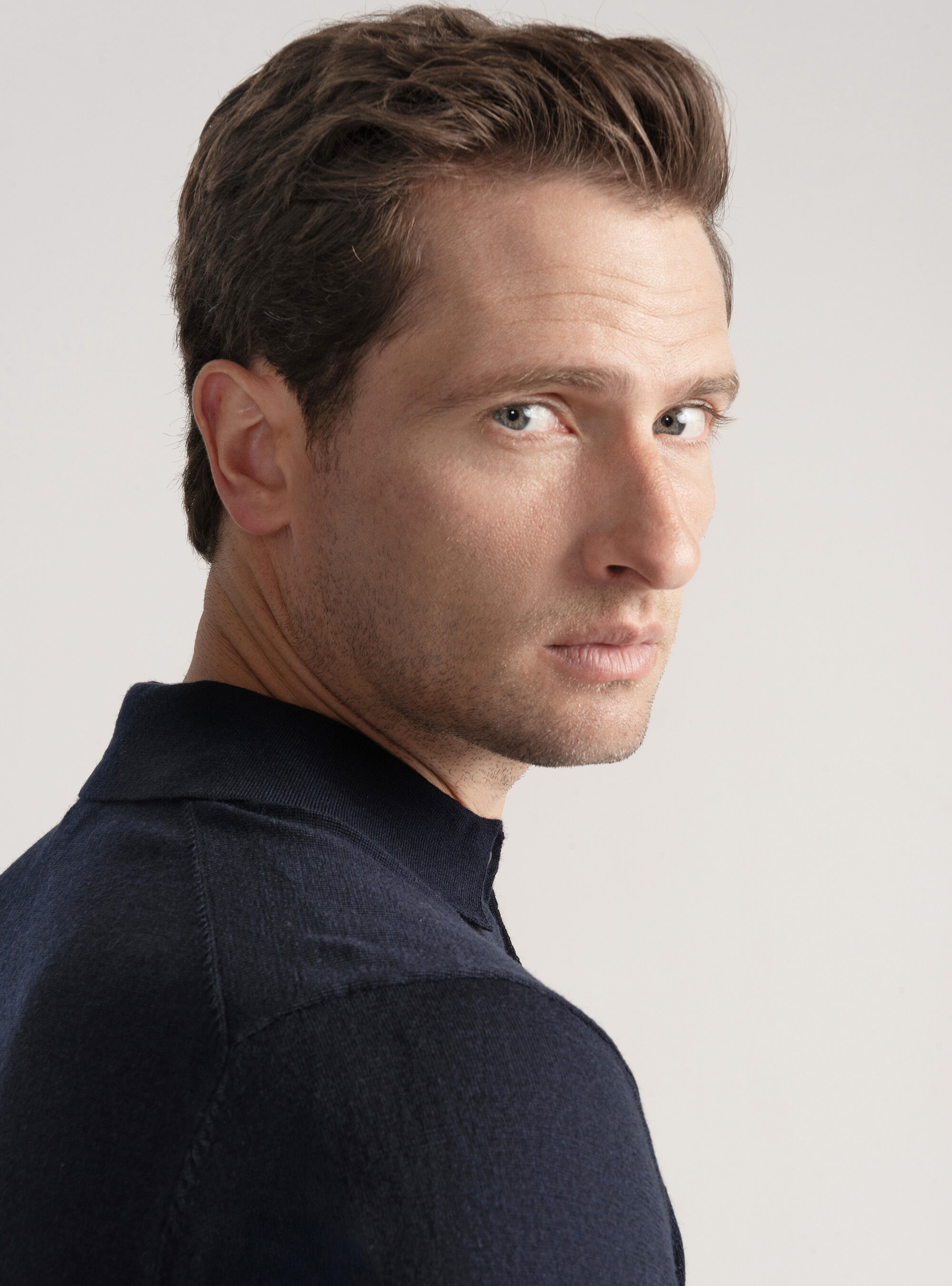 Extra-fine merino wool polo shirt, NAVY BLUE