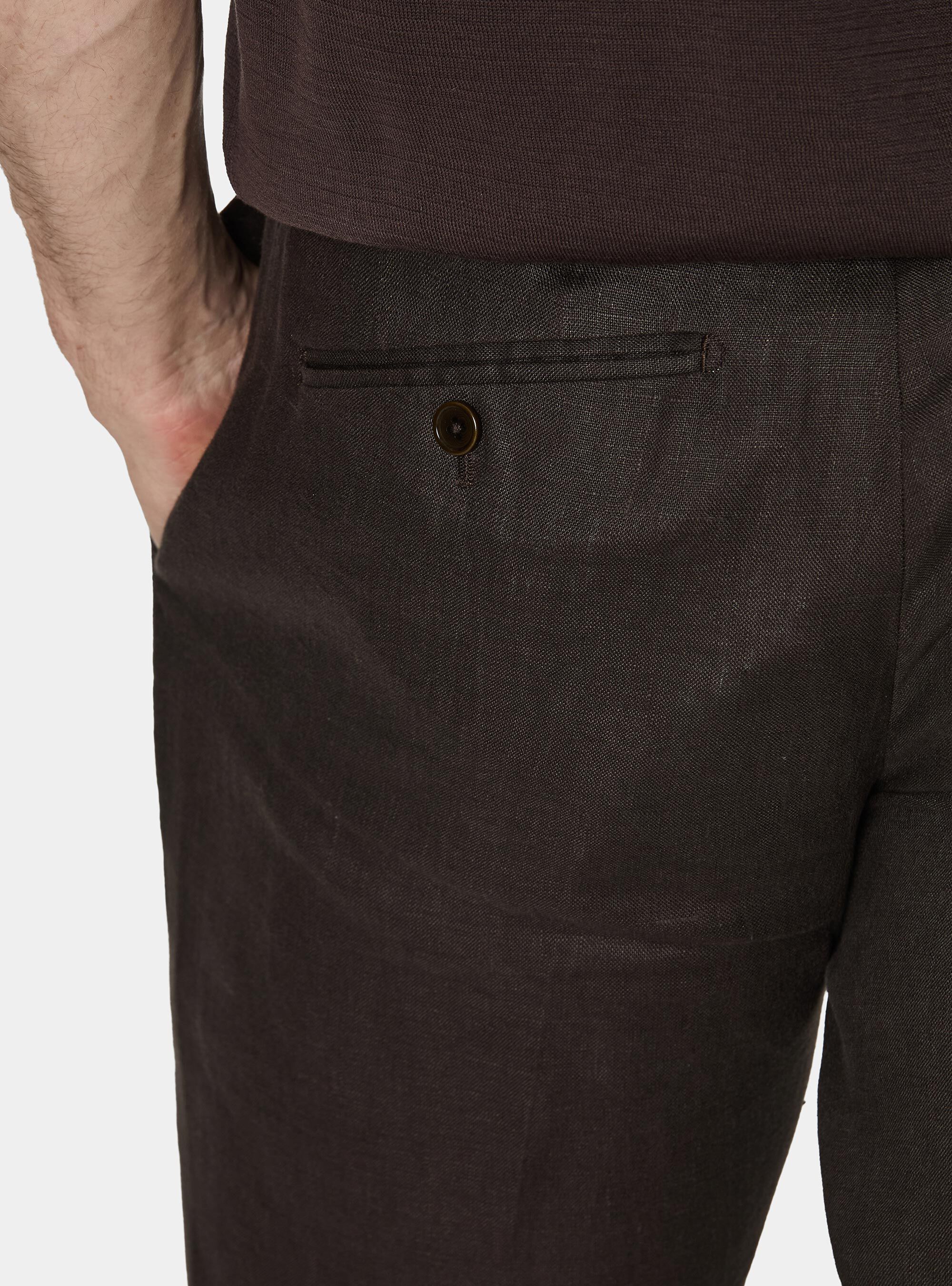 Pure linen suit trousers, BROWN
