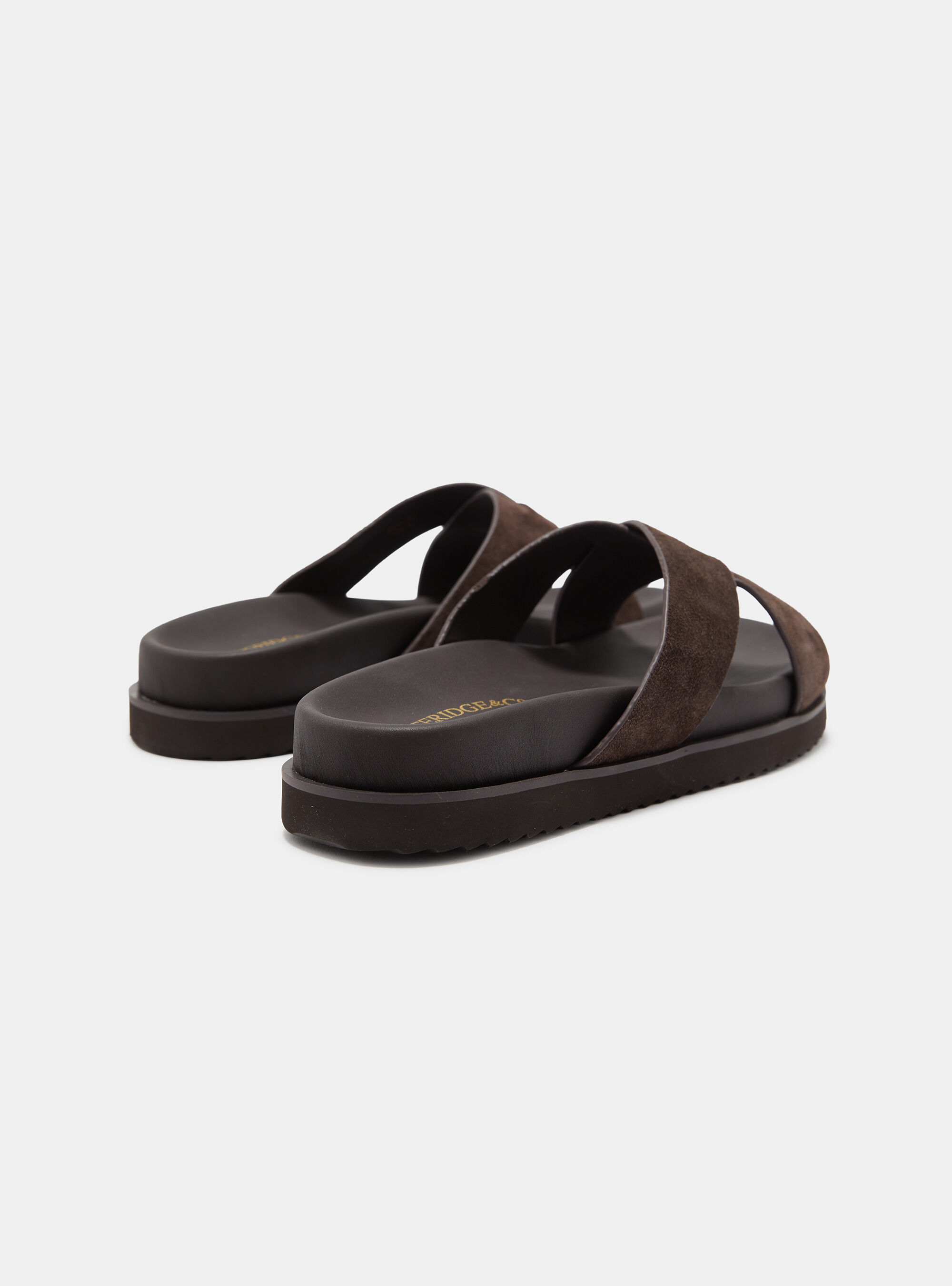 Slip-on sandals with crossed straps, BROWN