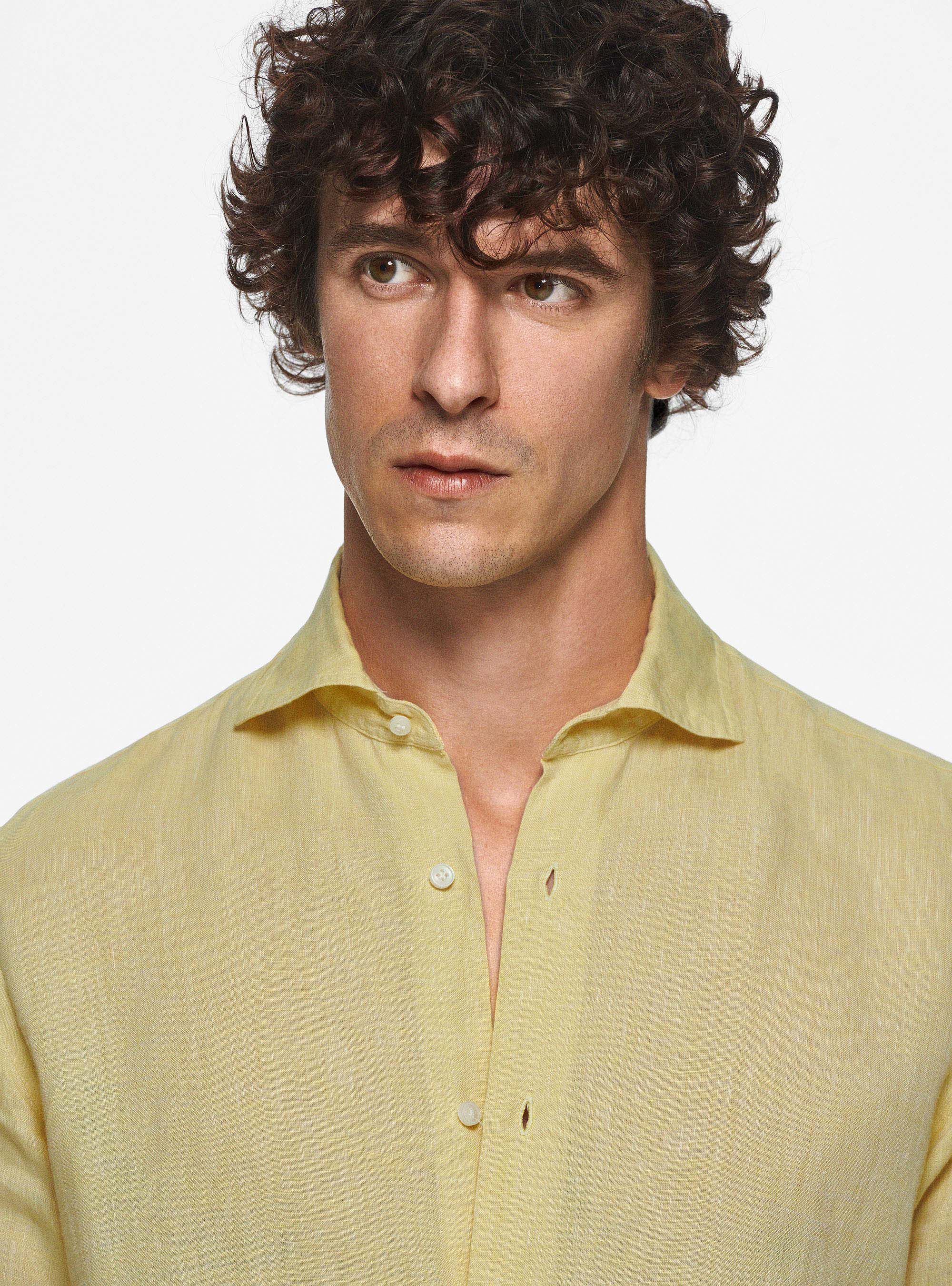 Camicia in puro lino, GIALLO