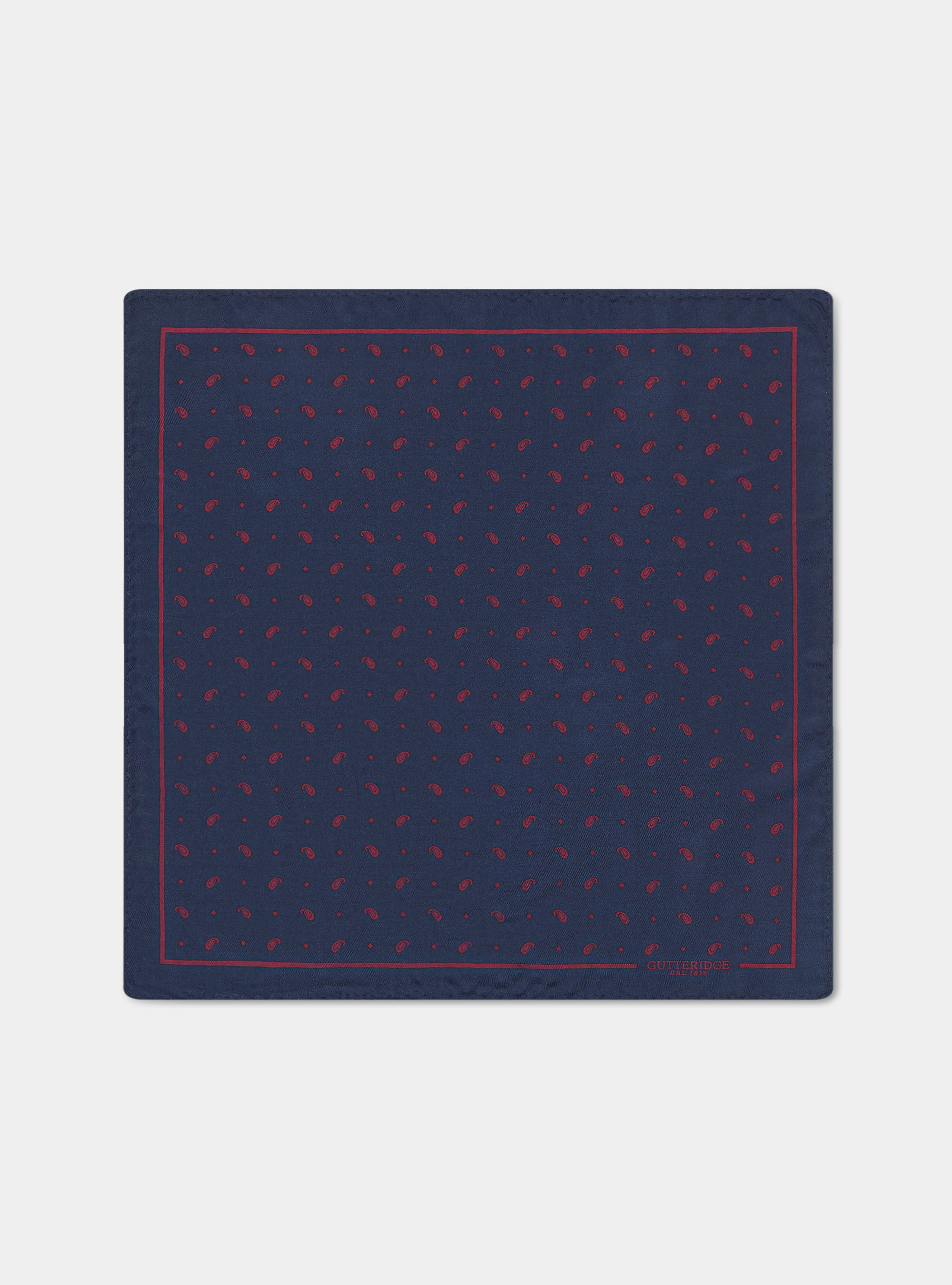Printed silk paisley pocket square, NAVY/BORDEAUX B054