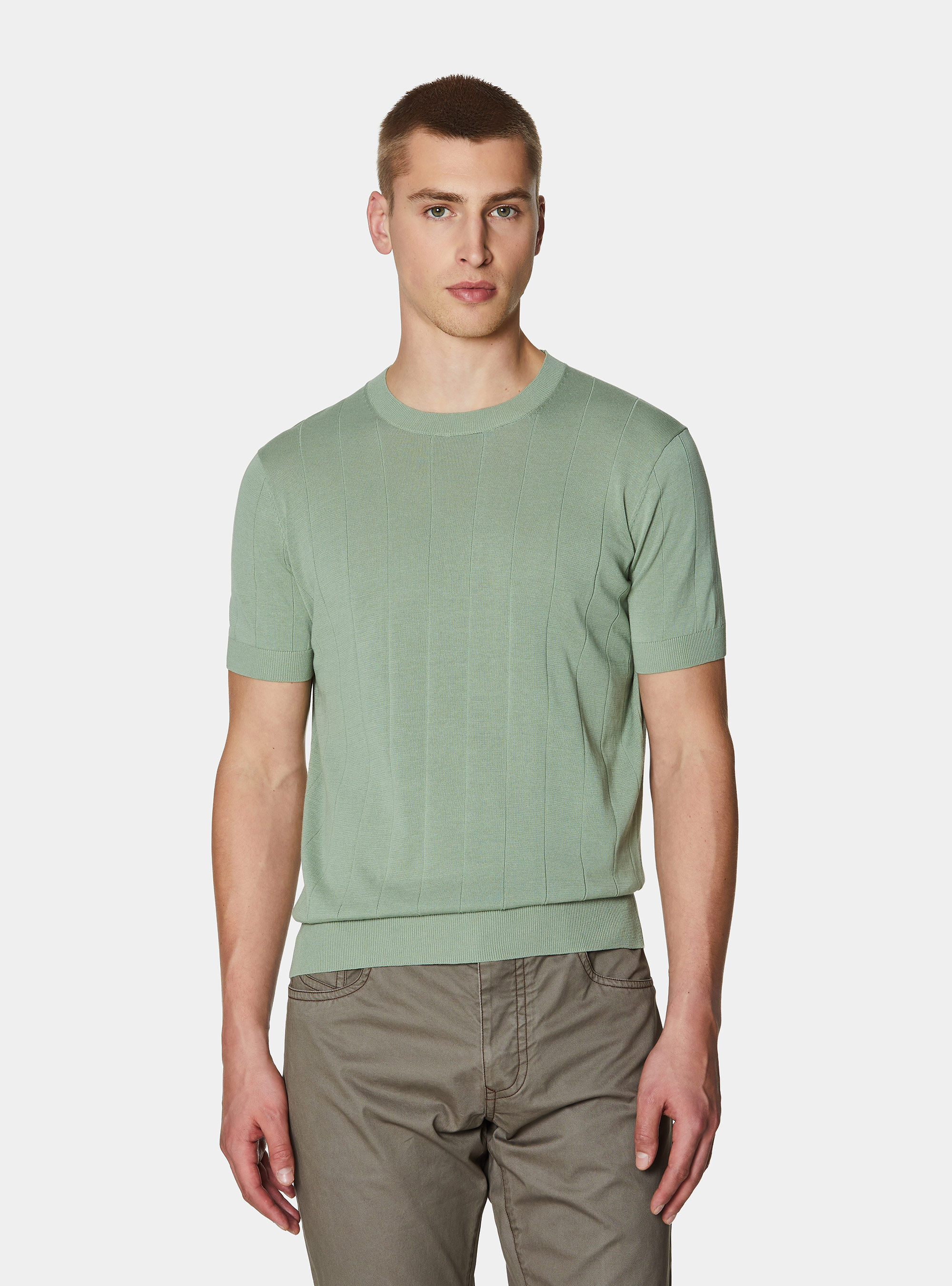 Pure cotton flat-ribbed sweater