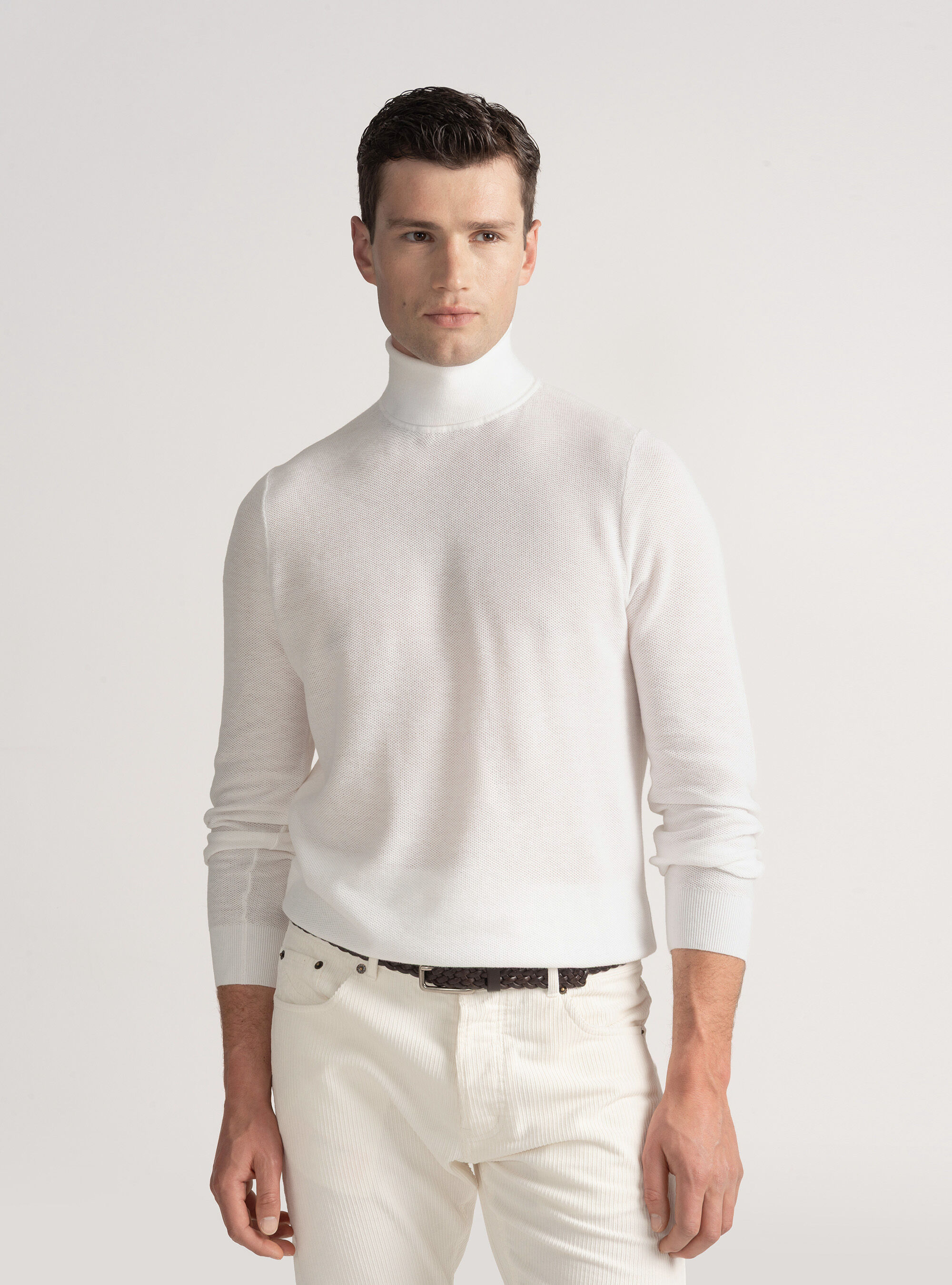 Cotton cashmere honeycomb turtleneck