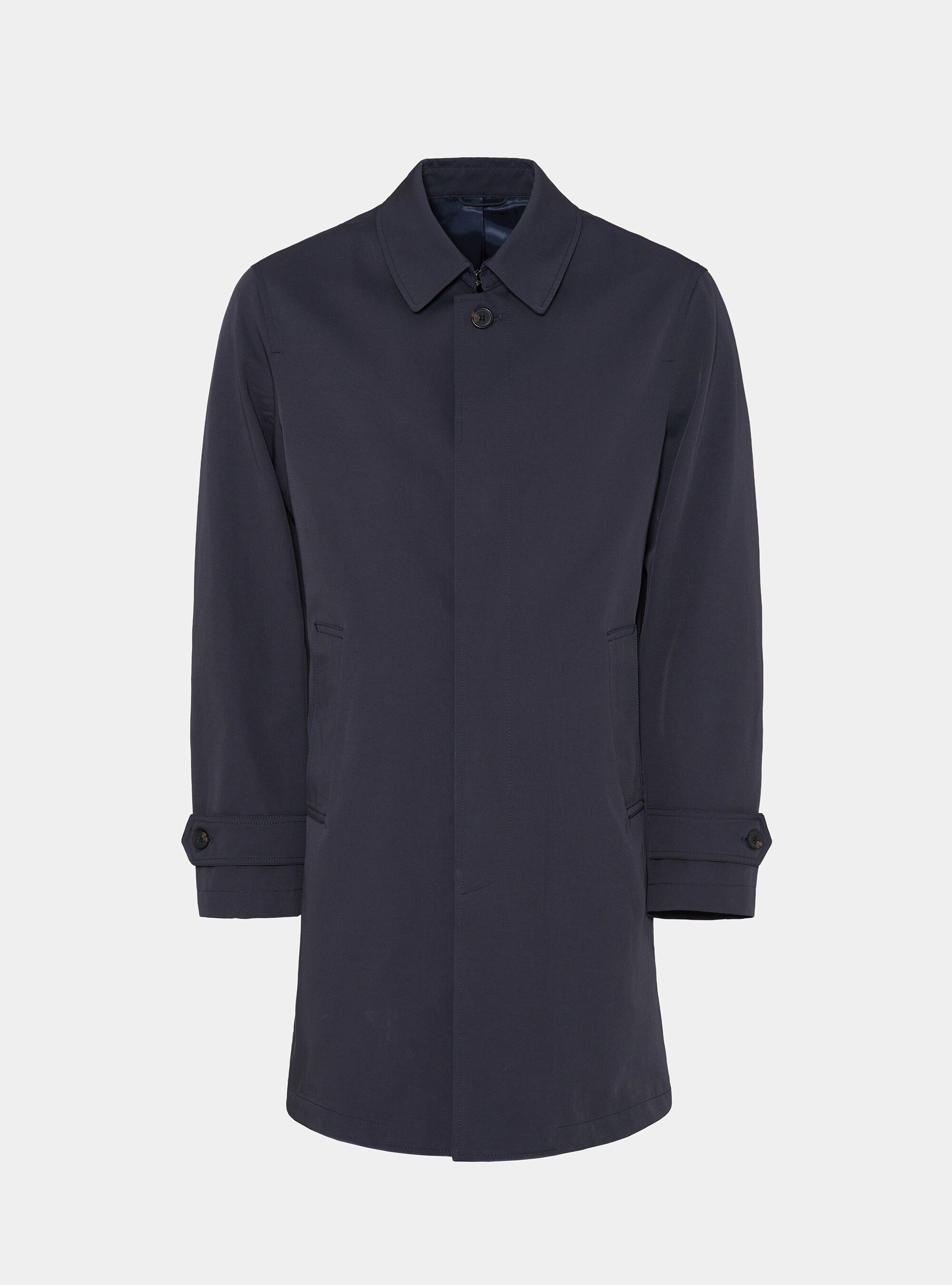 Single-breasted raincoat in cotton blend, NAVY BLUE