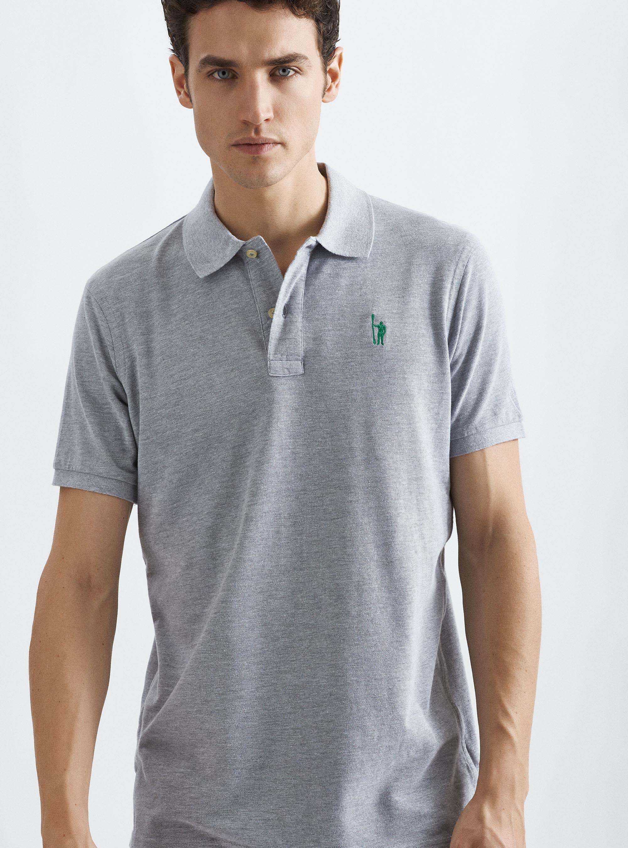 Polo classique en coton piqu&eacute; avec broderie, ASPHALTE