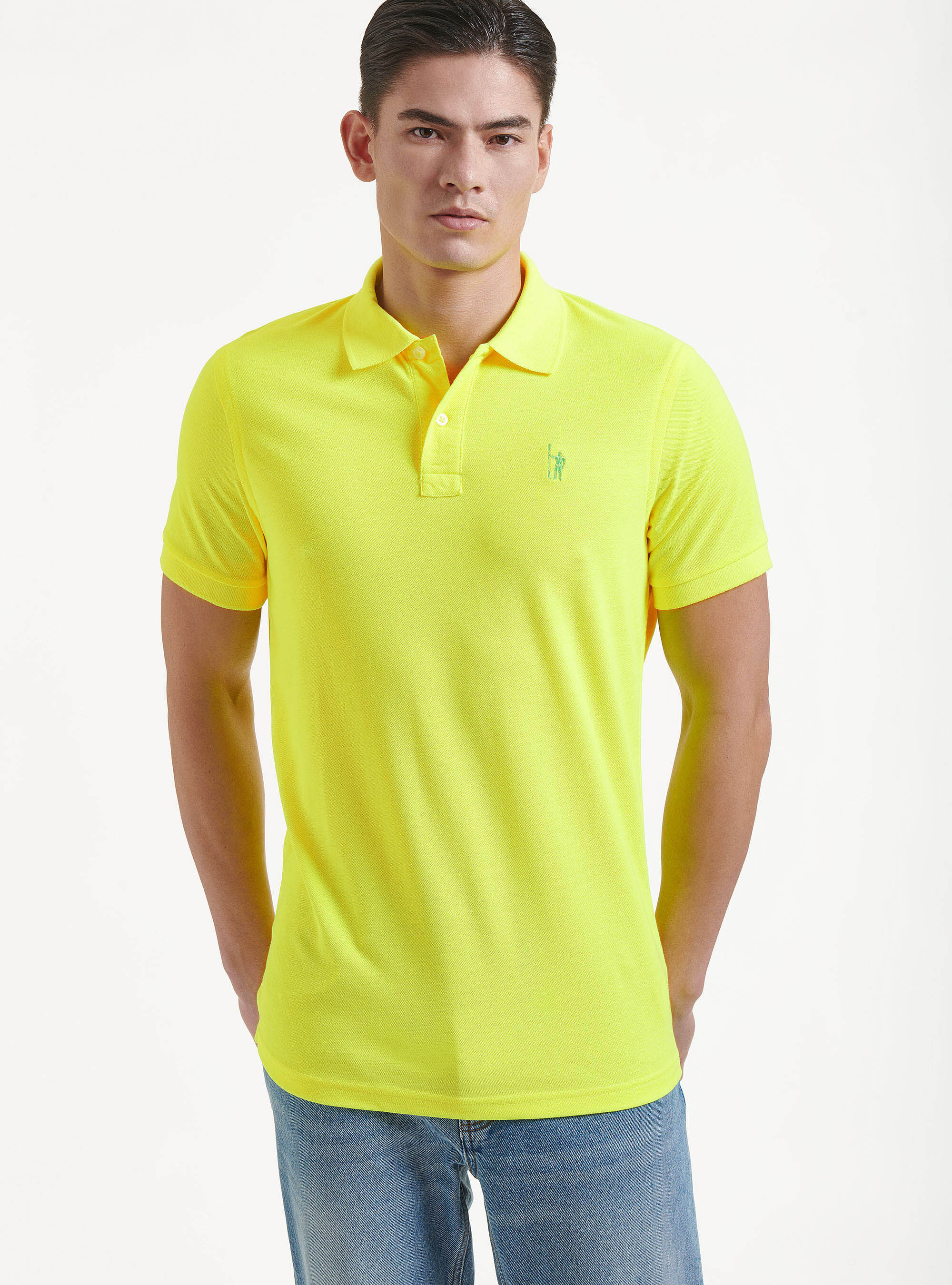 Polo fluorescente in piquet con ricamo, 0751C GIALLO FLUO