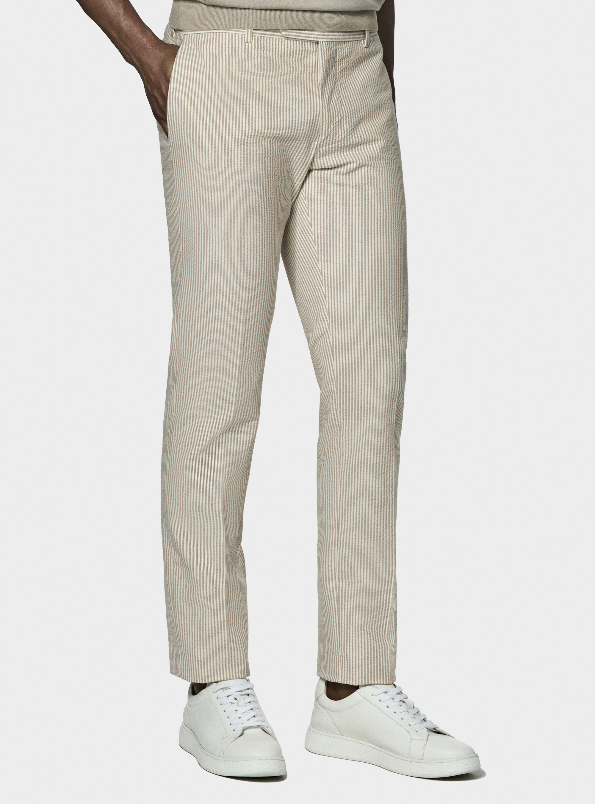 Seersucker trousers in striped cotton blend