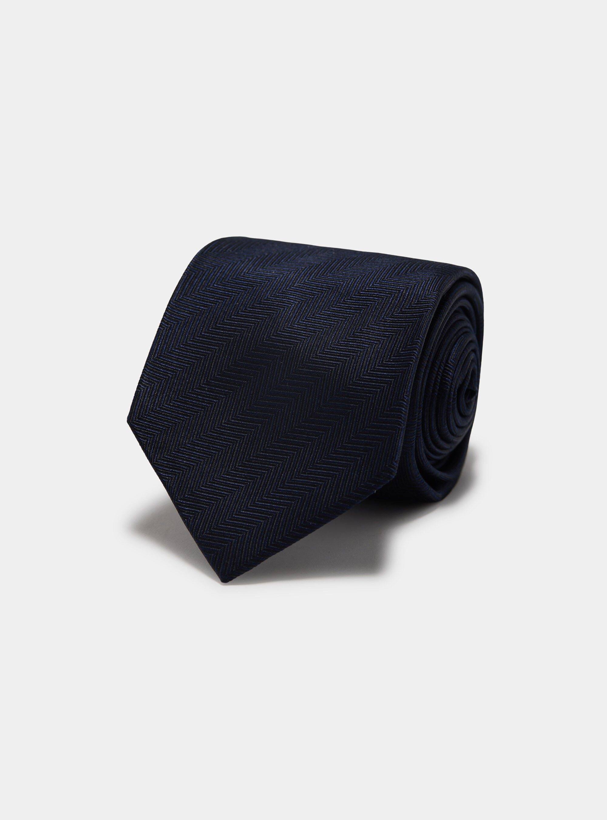 Herringbone silk tie, NAVY BLUE