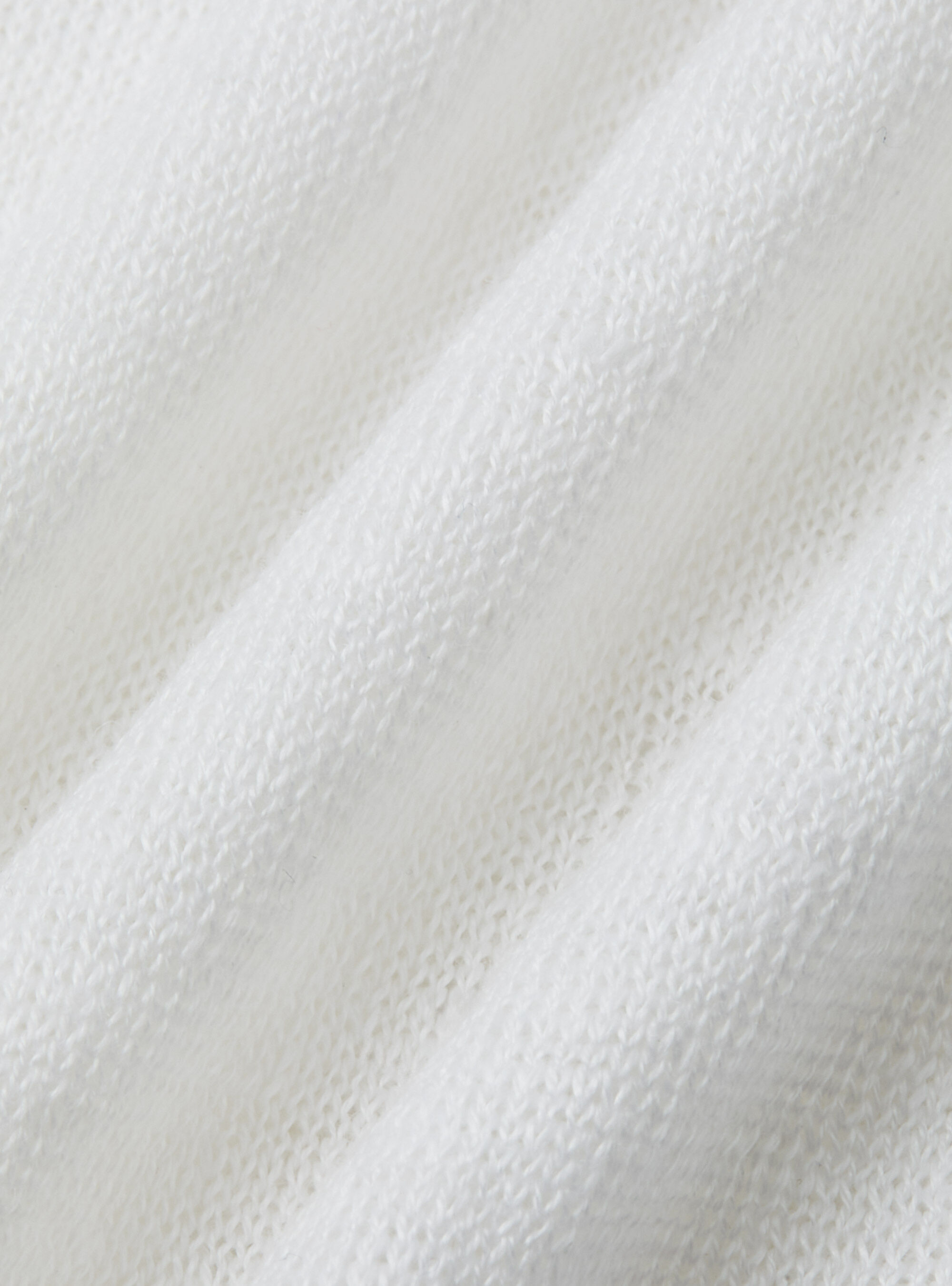 Polo in maglia senza bottoni in puro lino, BIANCO
