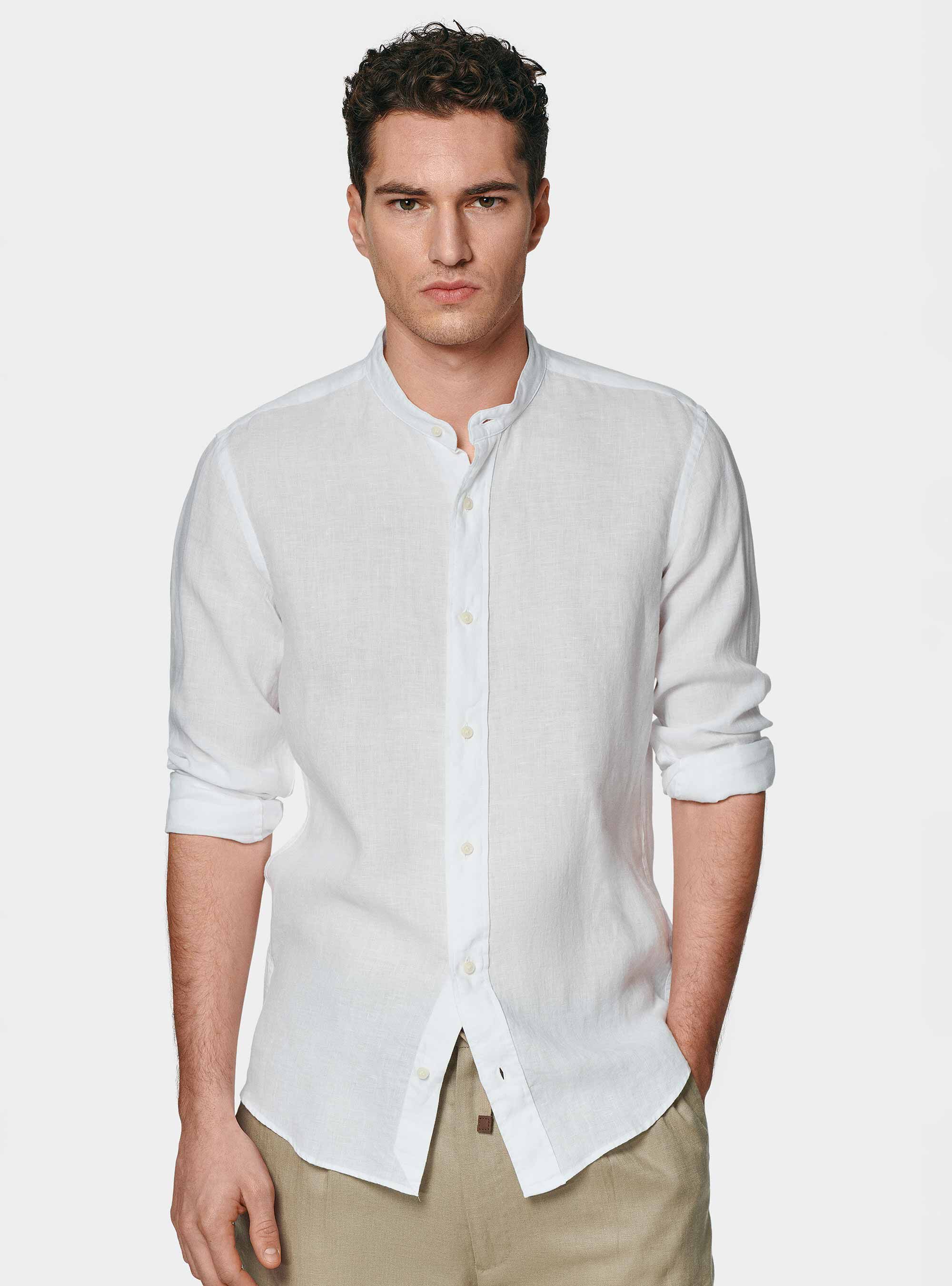 Chemise blanche cor&eacute;enne en pur lin, BLANC