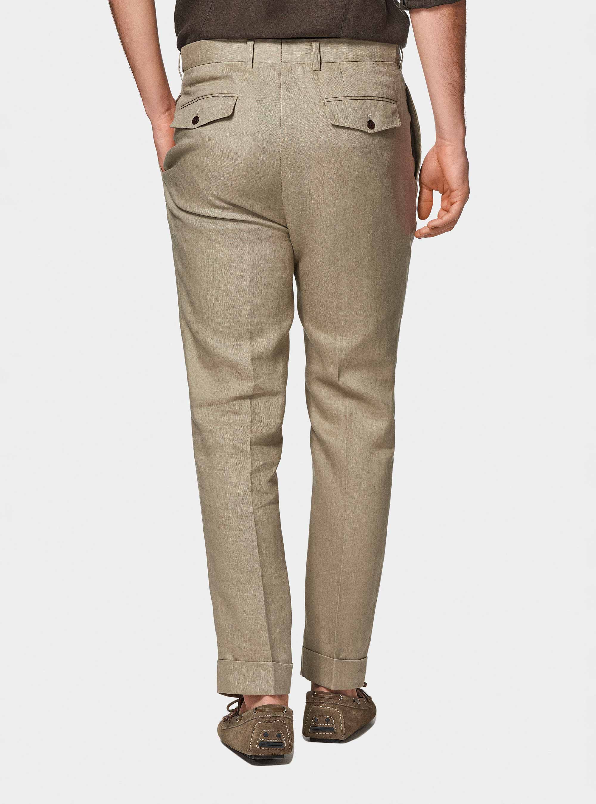 Pantalon &agrave; double couture en pur lin, BOUE