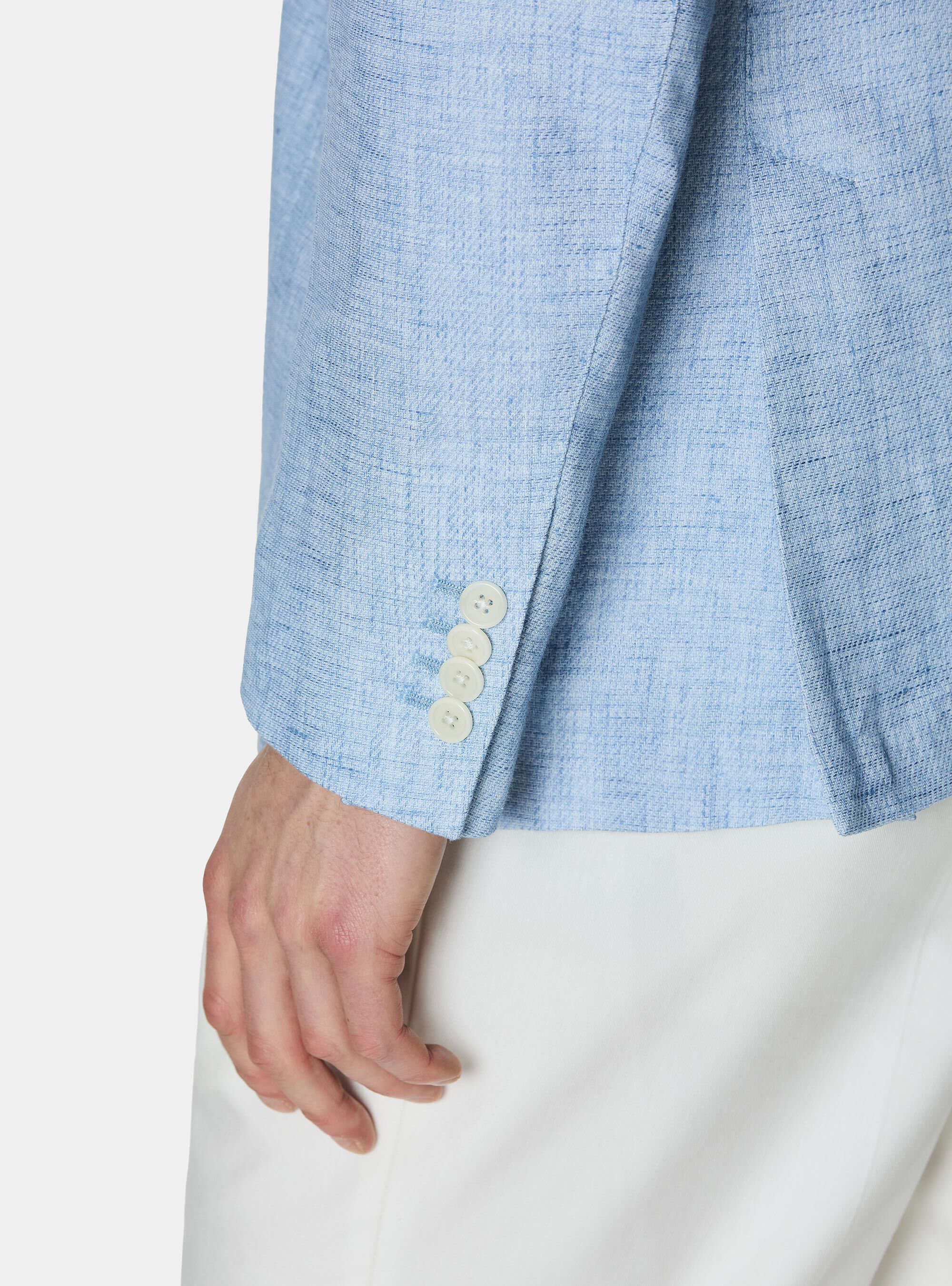 Blazer in cotton and slubbed linen, LIGHT BLUE