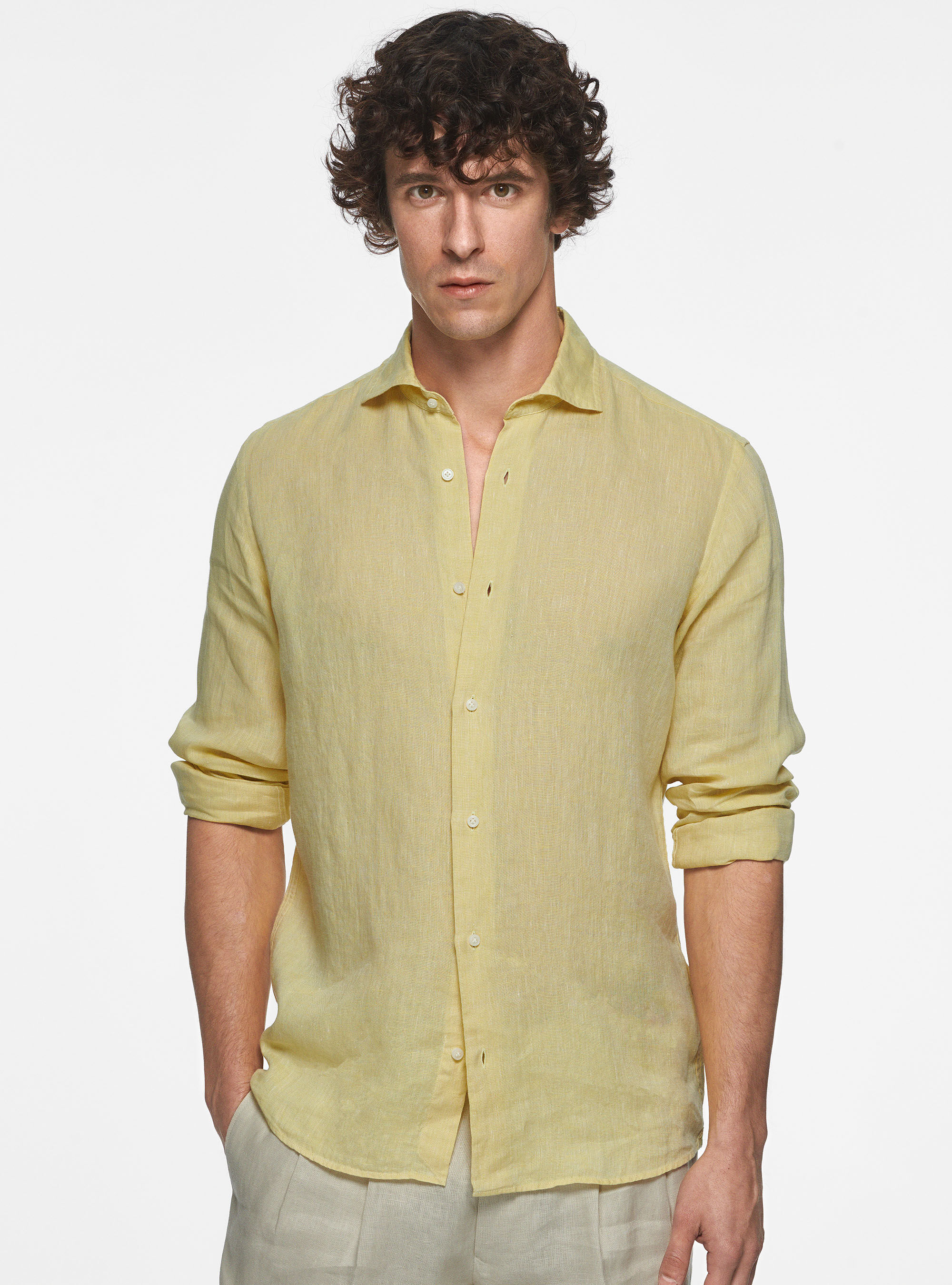 Camicia in puro lino, GIALLO