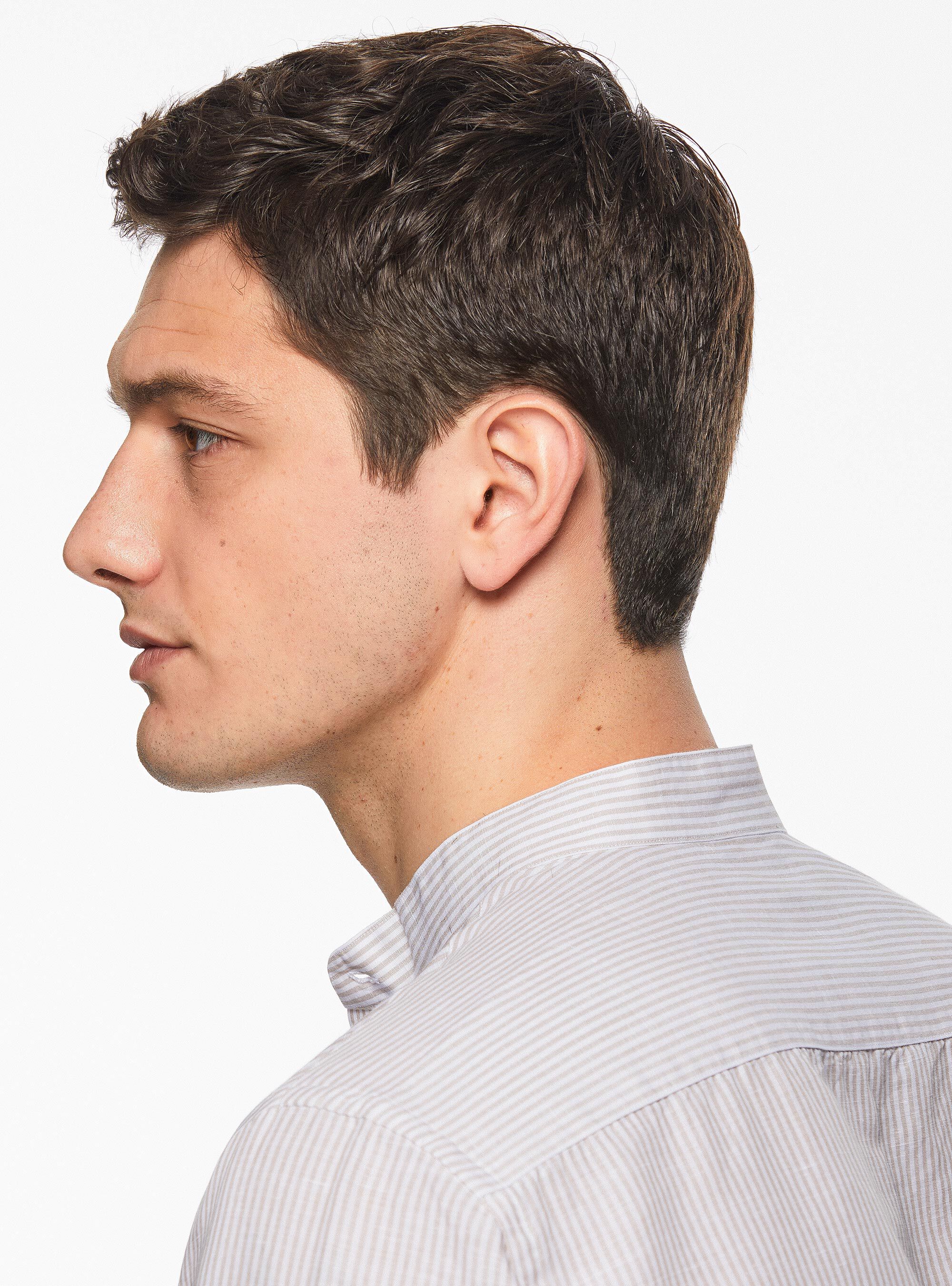 Korean collar shirt in linen and cotton, SAND