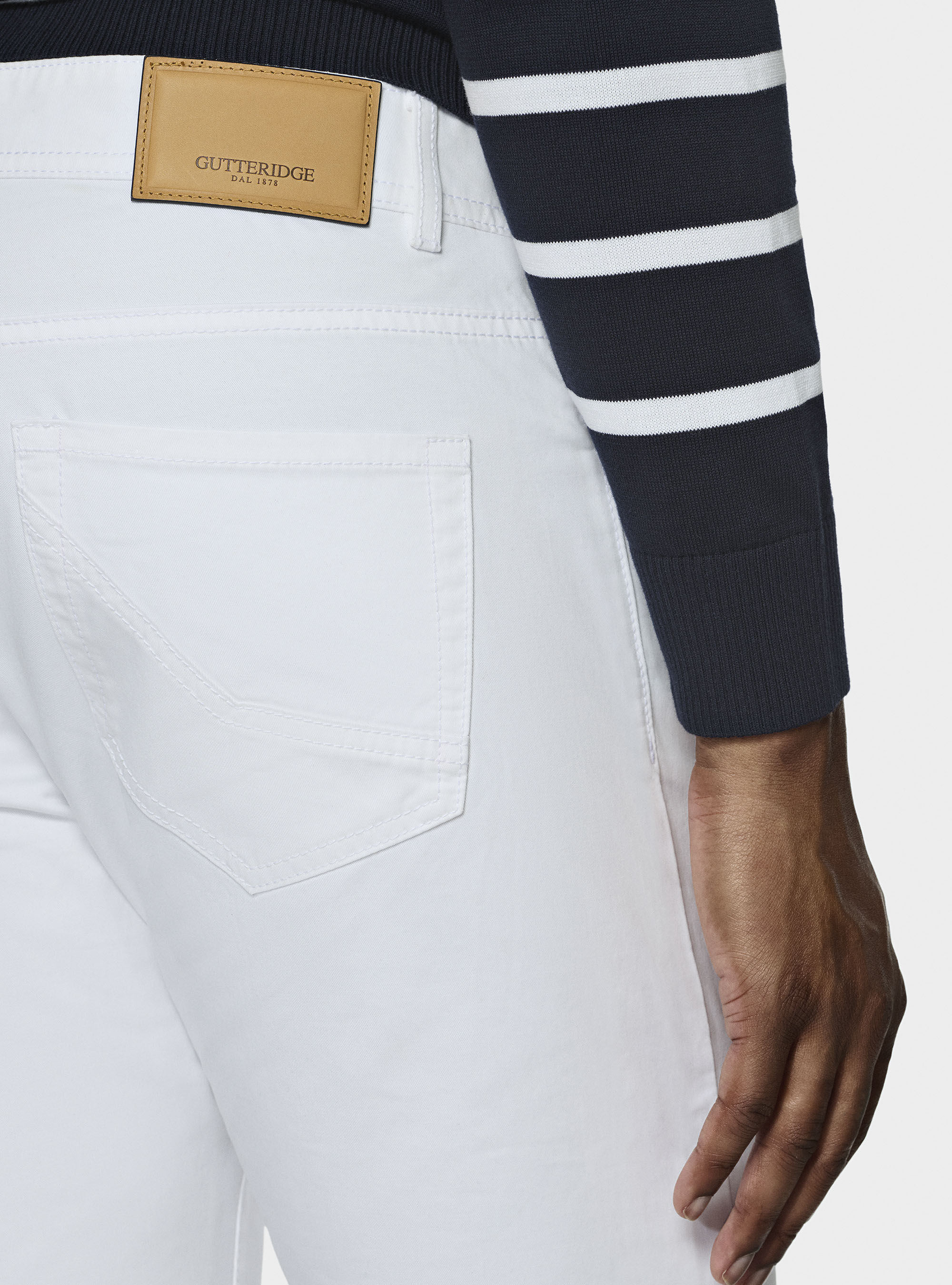 Pantal&oacute;n de 5 bolsillos en sarga de algod&oacute;n, BLANCO