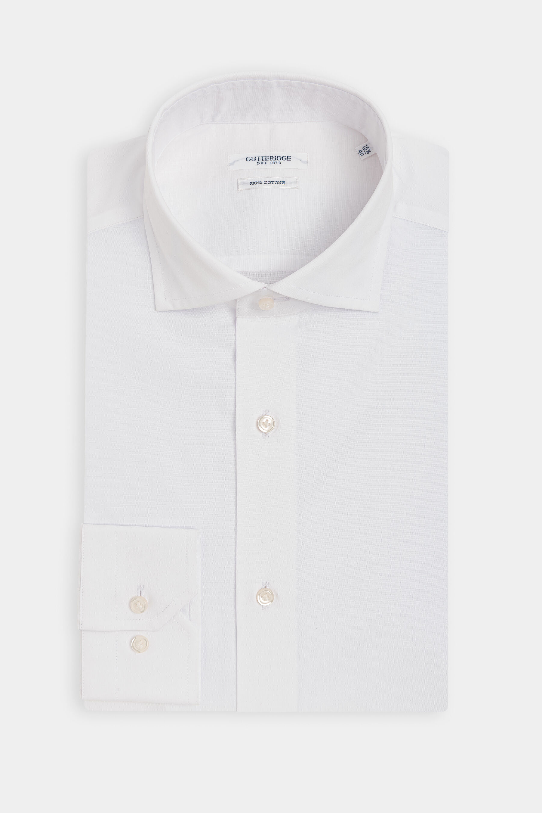 Cotton fil a fil shirt with semi French collar, WHITE