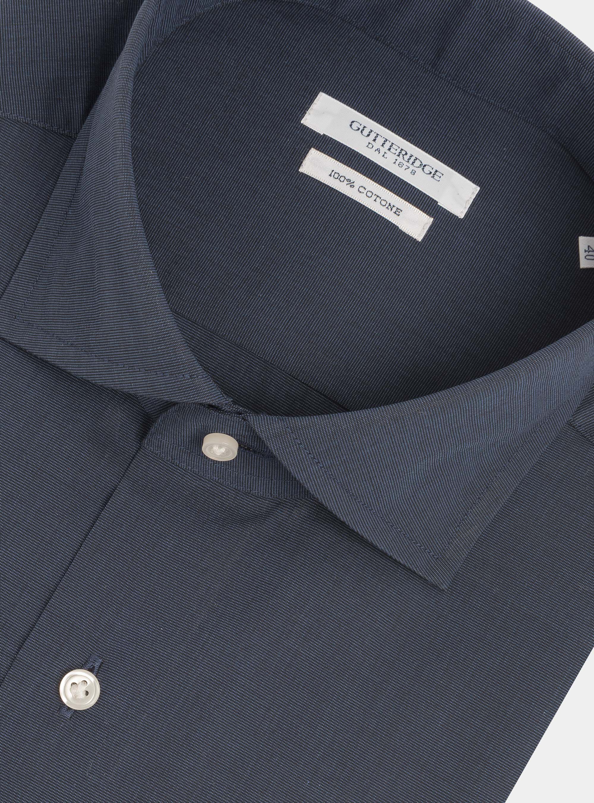 Cotton fil a fil shirt with semi French collar, NAVY BLUE