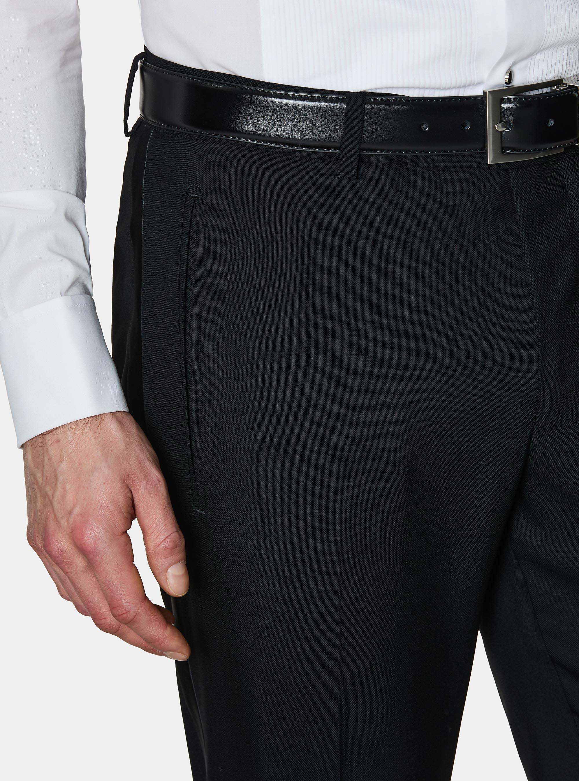 Pantaloni abito smoking in lana Vitale Barberis Canonico, NERO