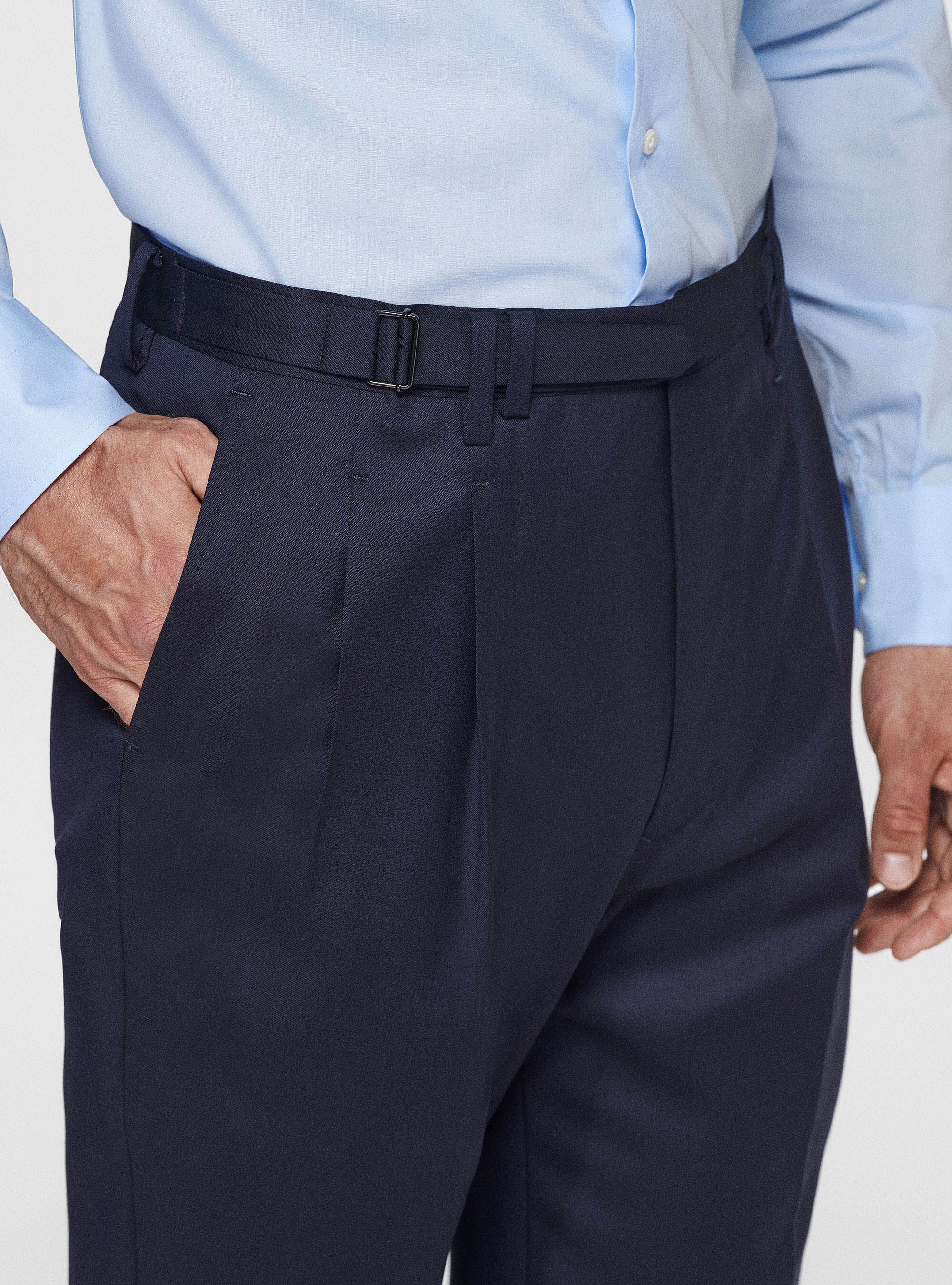 Reda pure wool double pleat trousers, NAVY BLUE