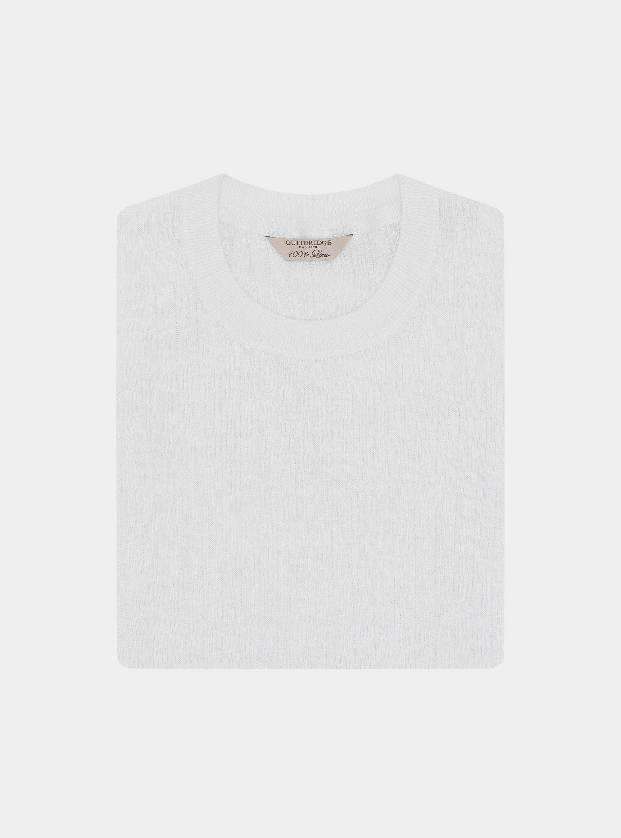 Pure linen ribbed crew neck sweater, WHITE