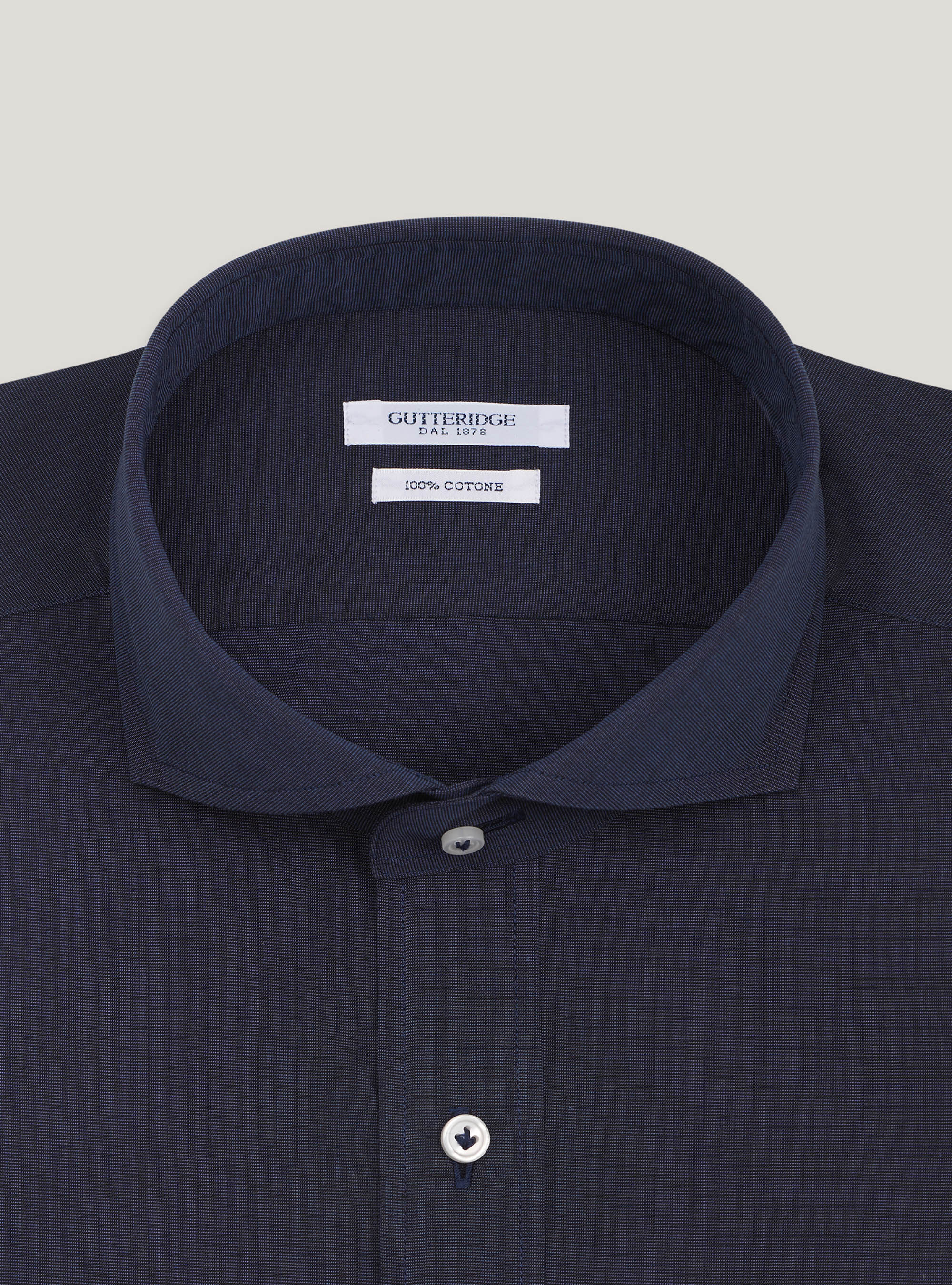 Chemise &agrave; col fran&ccedil;ais en coton fil &agrave; fil, BLEU MARINE
