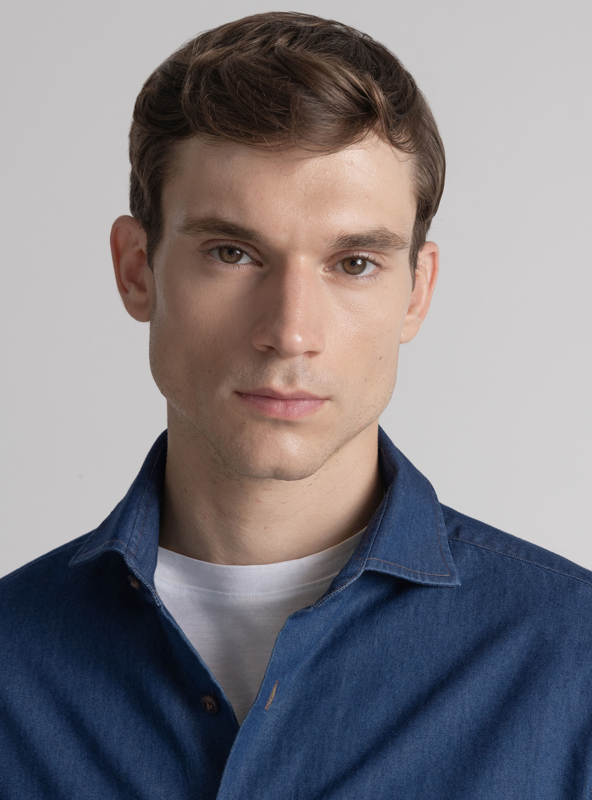 Cotton chambray shirt, NAVY BLUE