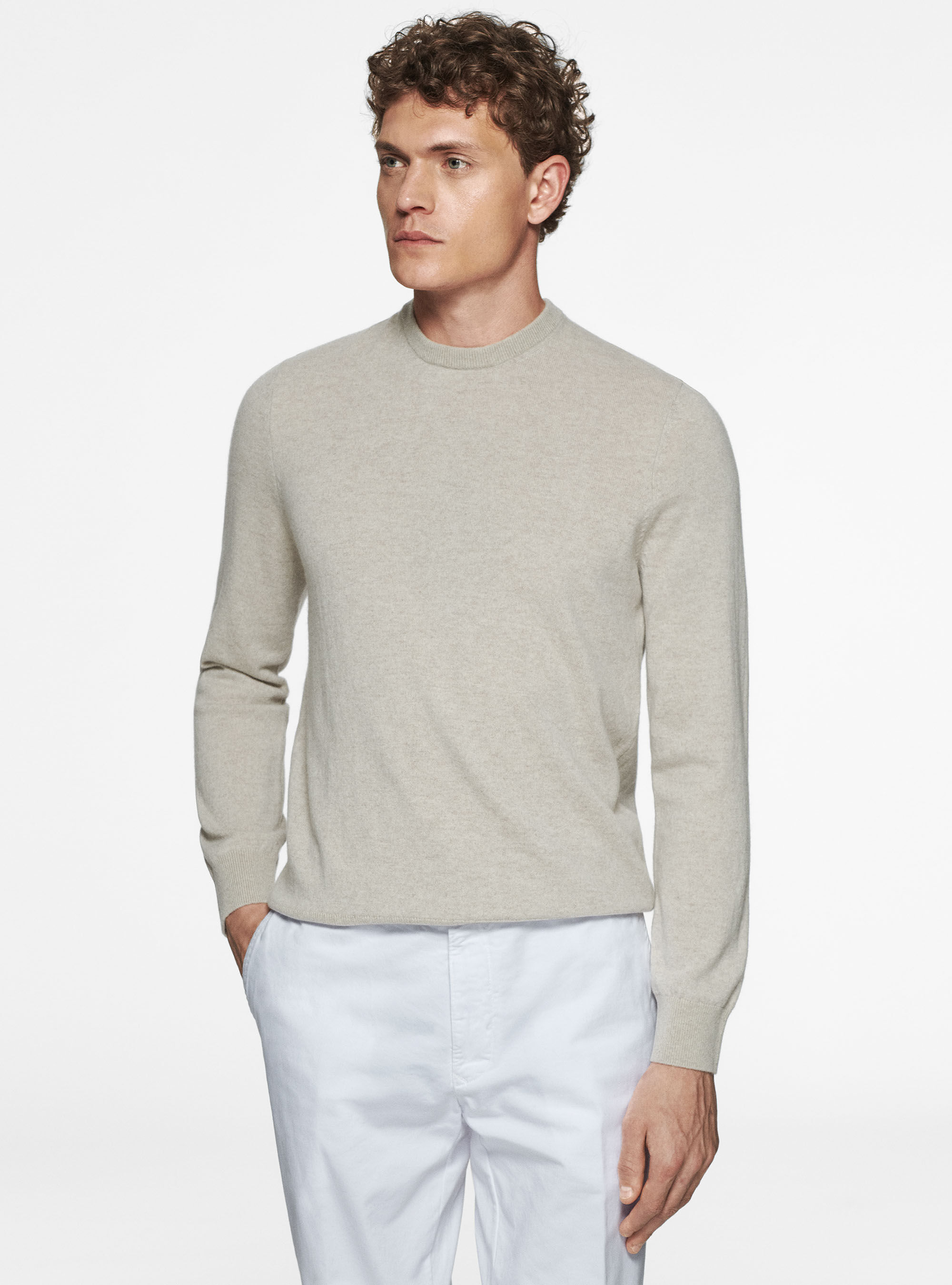 Pullover mit Rundhalsausschnitt aus Kaschmir, ECRU 0560C
