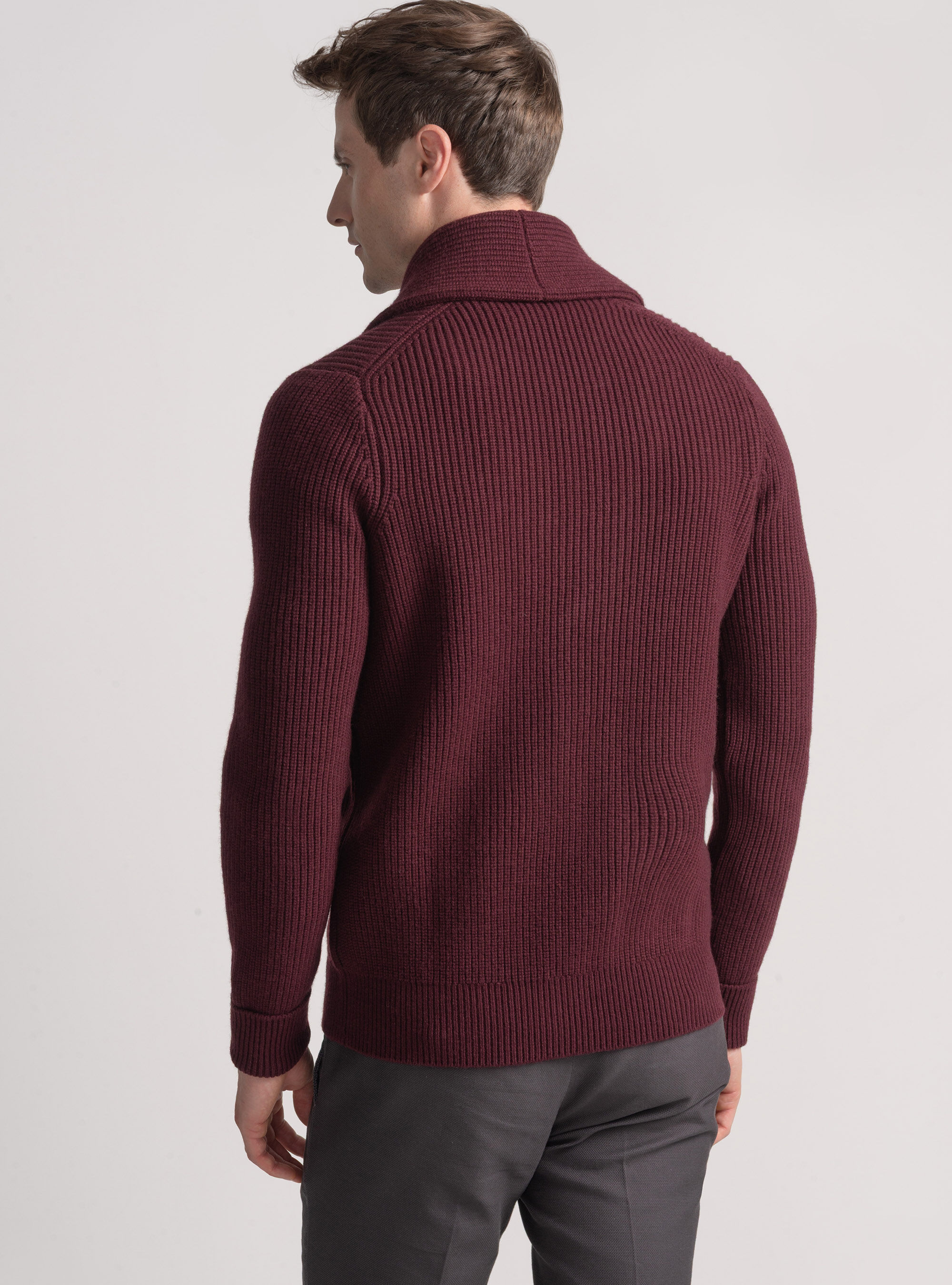 Strickjacke aus Merinowolle mit Schalkragen, BORDEAUX 0311C