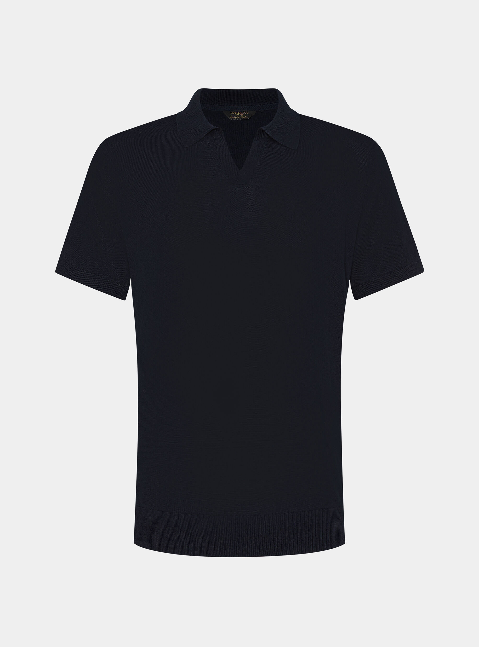 Buttonless knitted polo shirt in extra-fine cotton, NAVY BLUE