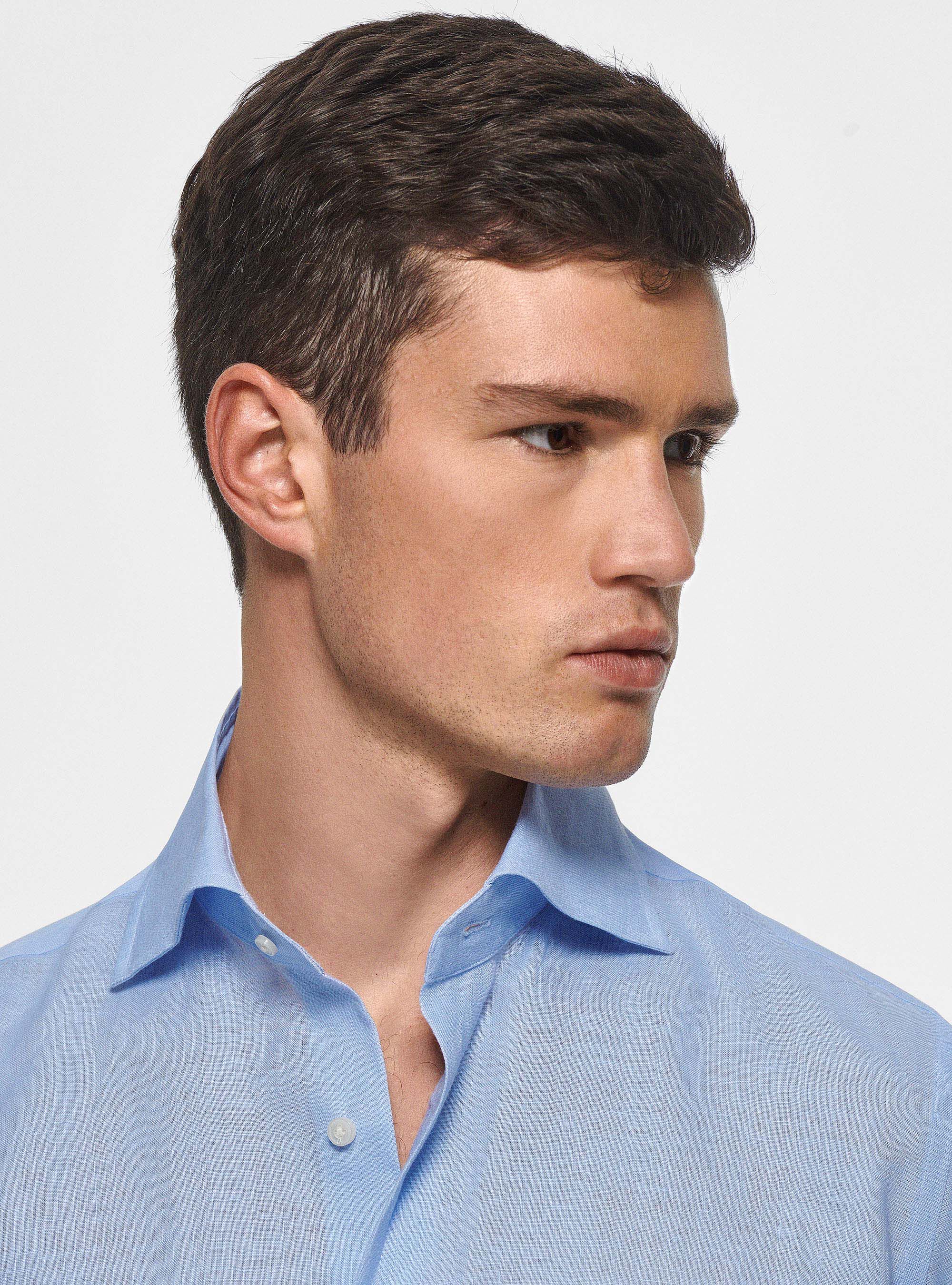 Italian collar shirt in pure linen, LIGHT BLUE
