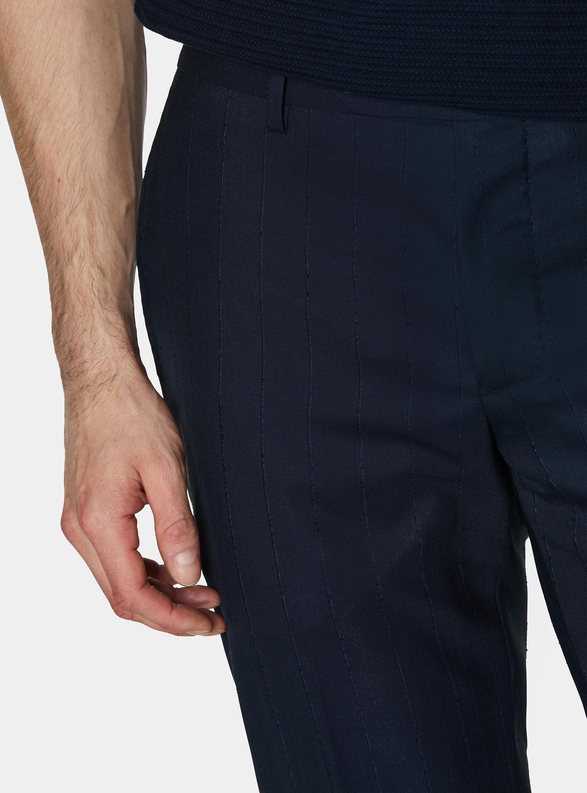100% wool pinstripe suit trousers, NAVY BLUE